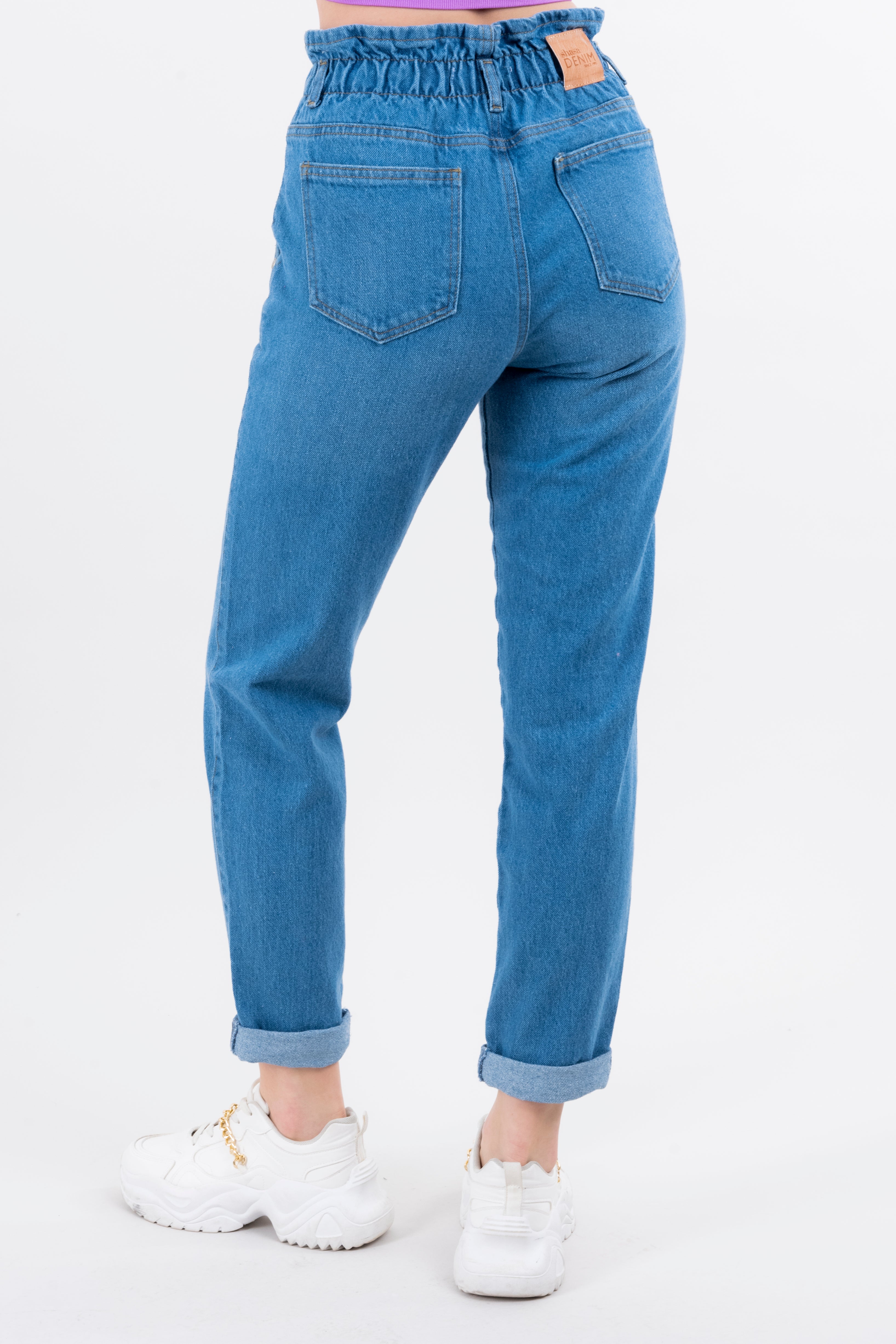Jeans paper bag dobladillo MEDIUM WASH