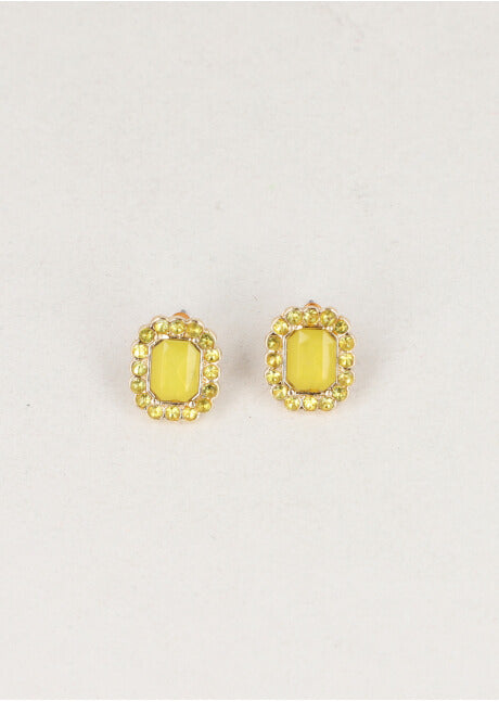 Aretes Cuadro Cristal Brillos AMARILLO