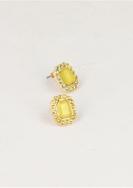 Aretes Cuadro Cristal Brillos AMARILLO