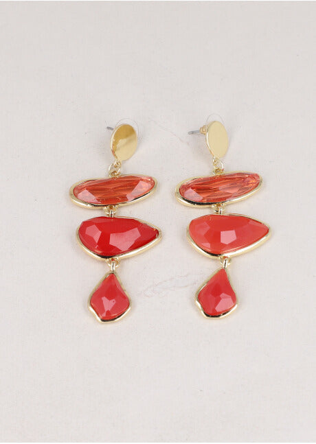 Aretes 3 Cuarzos ROJO