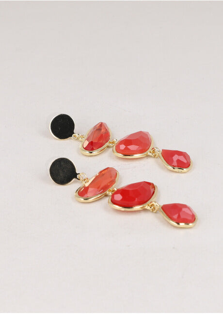 Aretes 3 Cuarzos ROJO