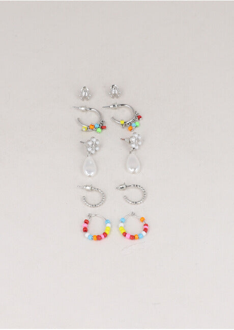 5 Pr Arracadas Beads PLATA
