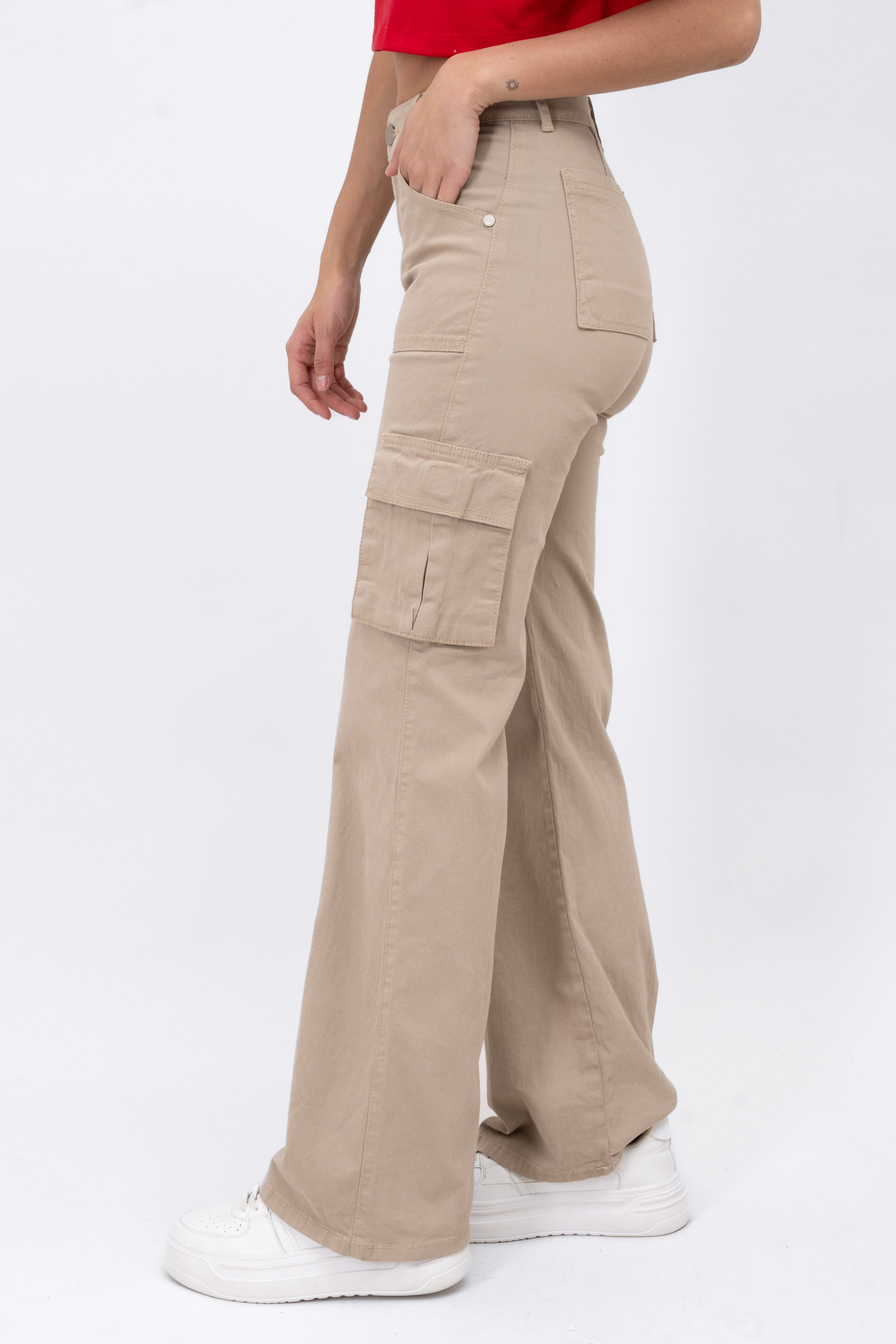 Jeans cargo cintura alta BEIGE