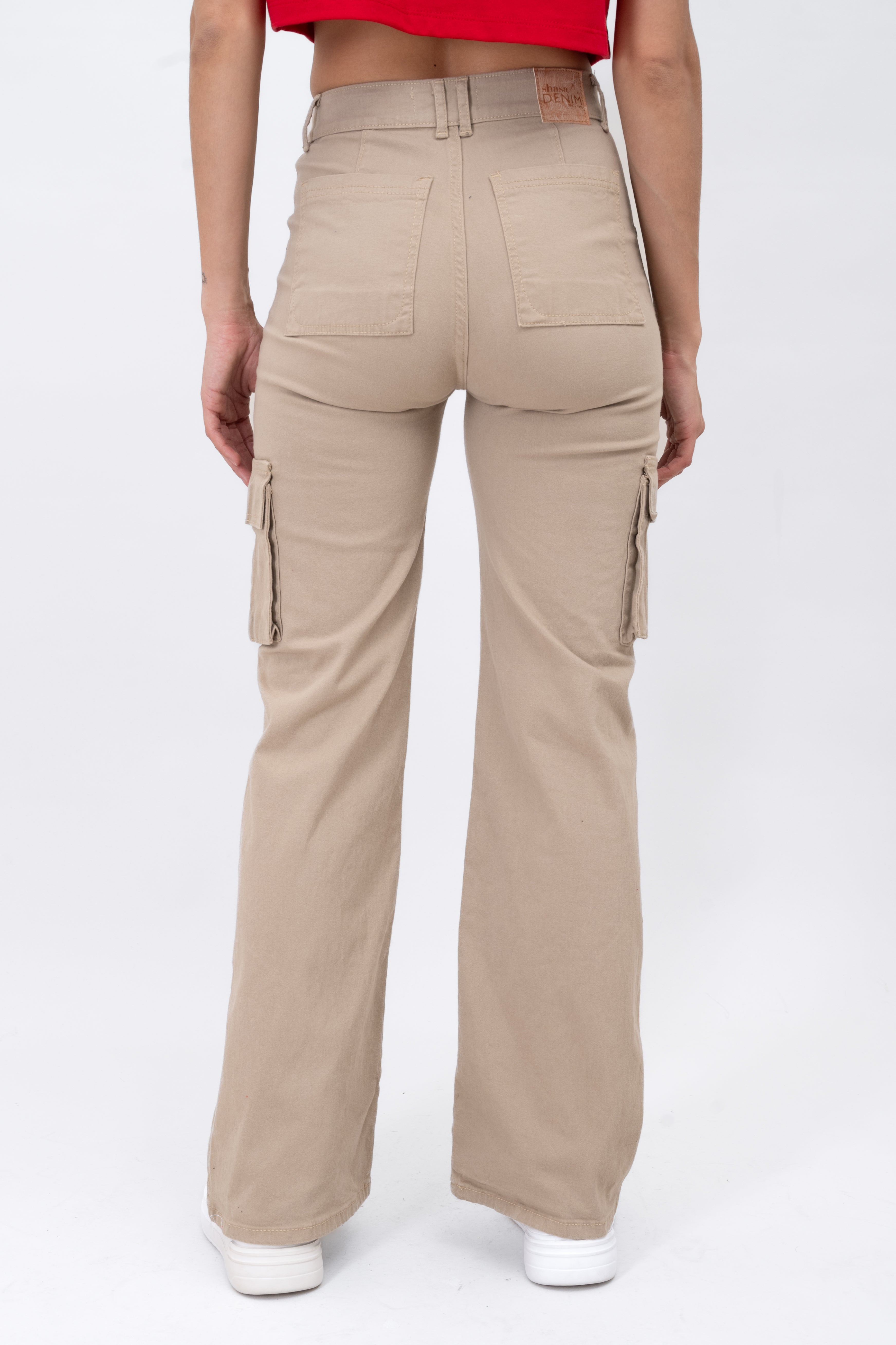 Jeans cargo cintura alta BEIGE