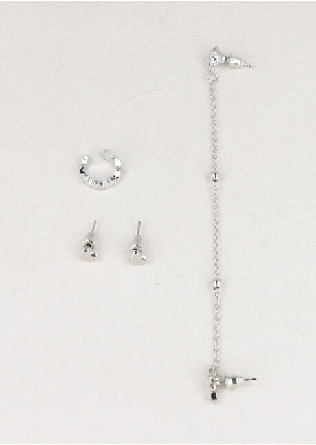 Set Earcuff Aretes Corazones PLATA