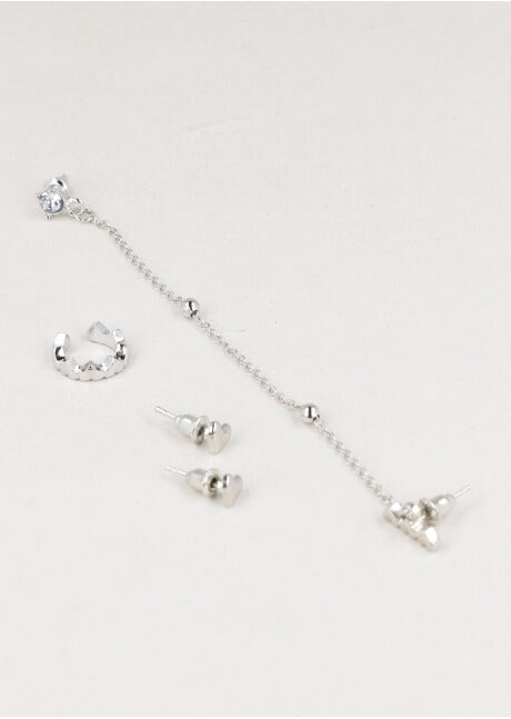 Set Earcuff Aretes Corazones PLATA