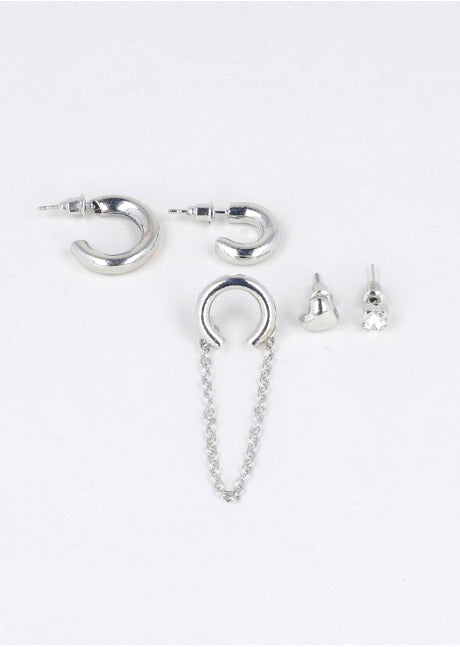 Set arracadas 5 earcuff cadena PLATA