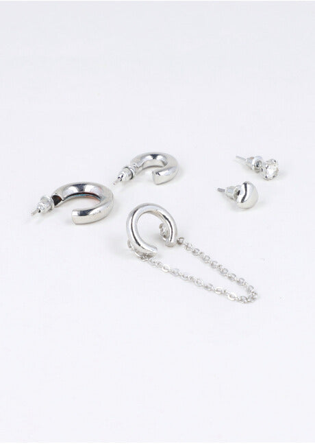 Set arracadas 5 earcuff cadena PLATA