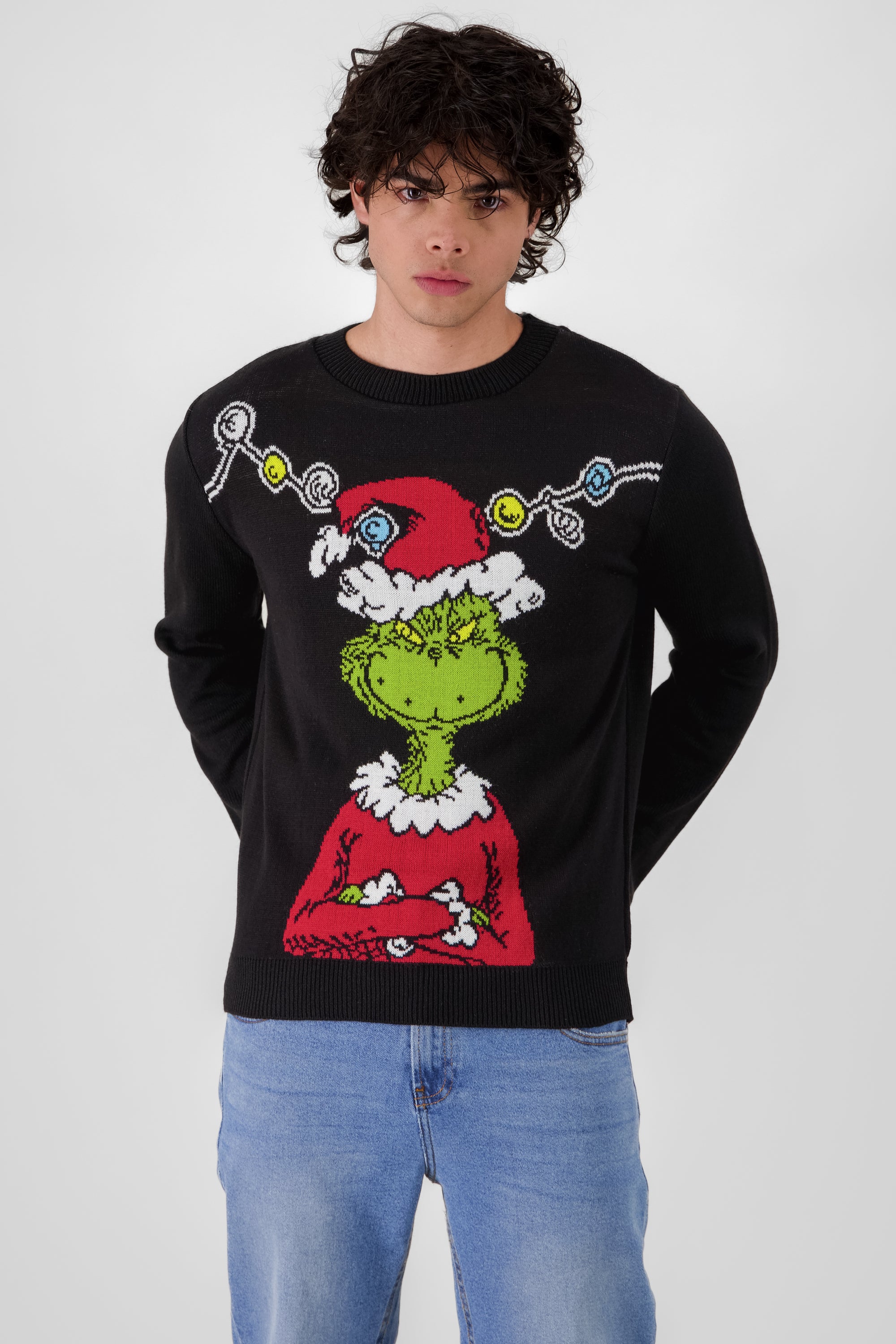 Suéter navideño Grinch esferas NEGRO