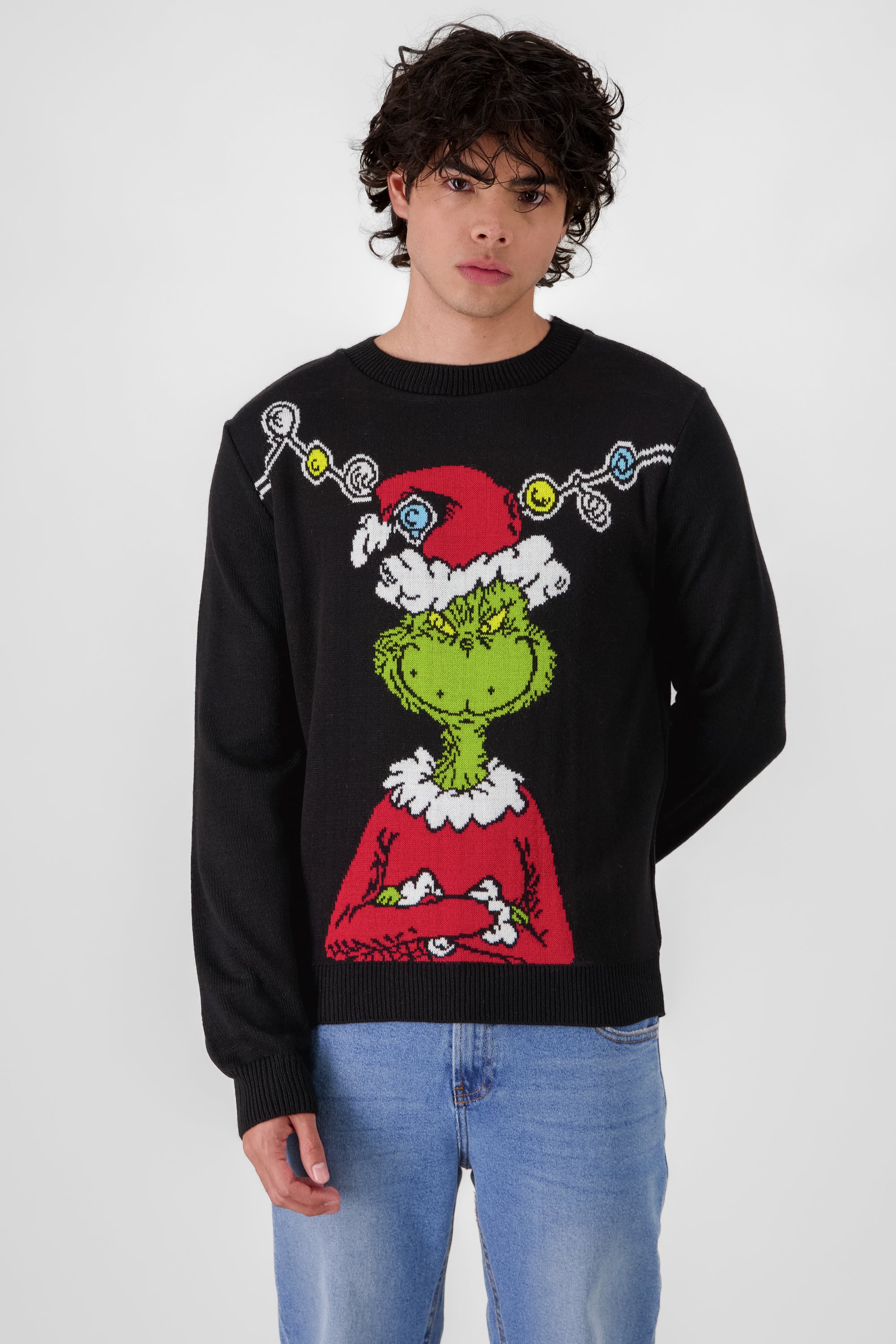 Suéter navideño Grinch esferas NEGRO