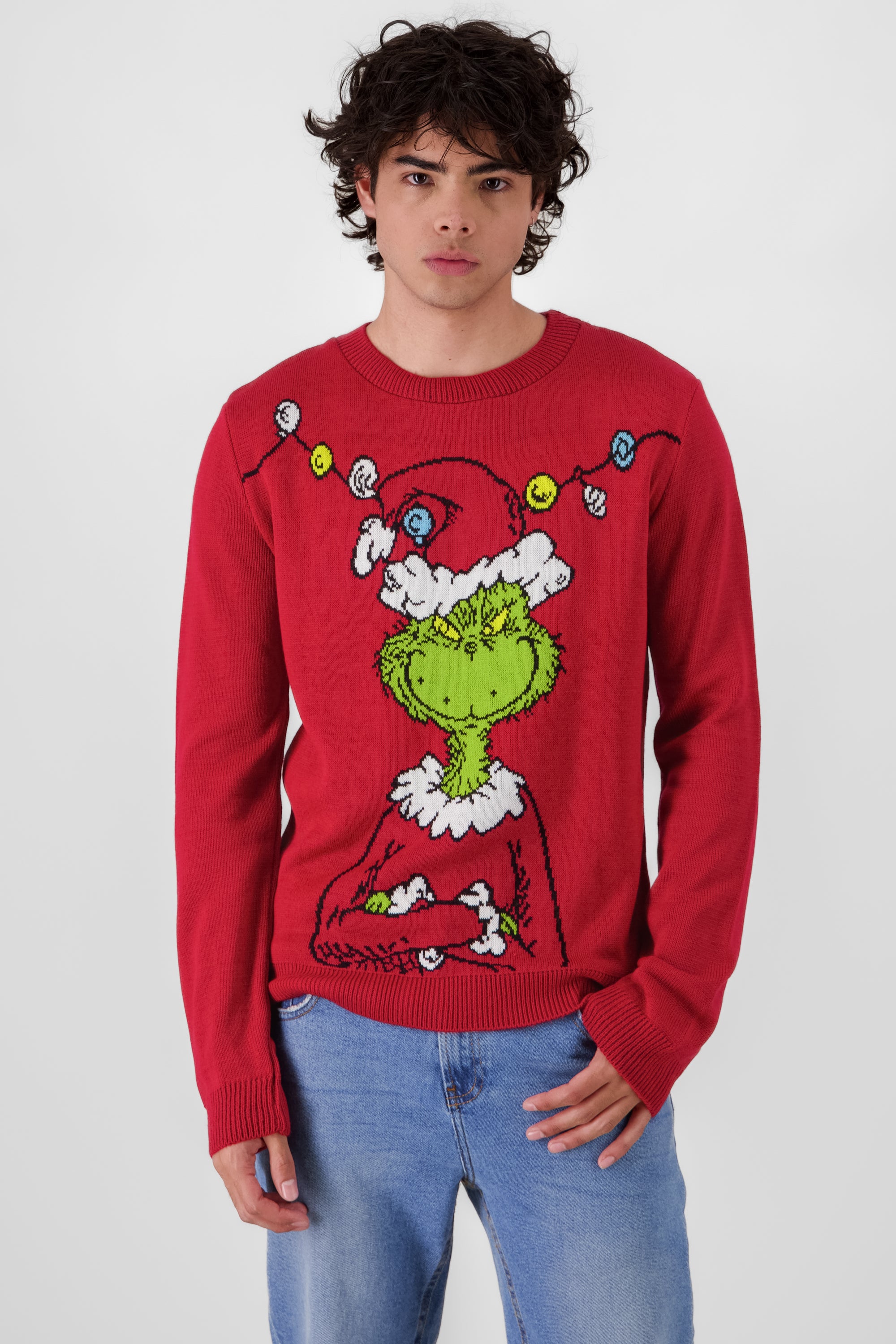 Suéter navideño Grinch esferas ROJO