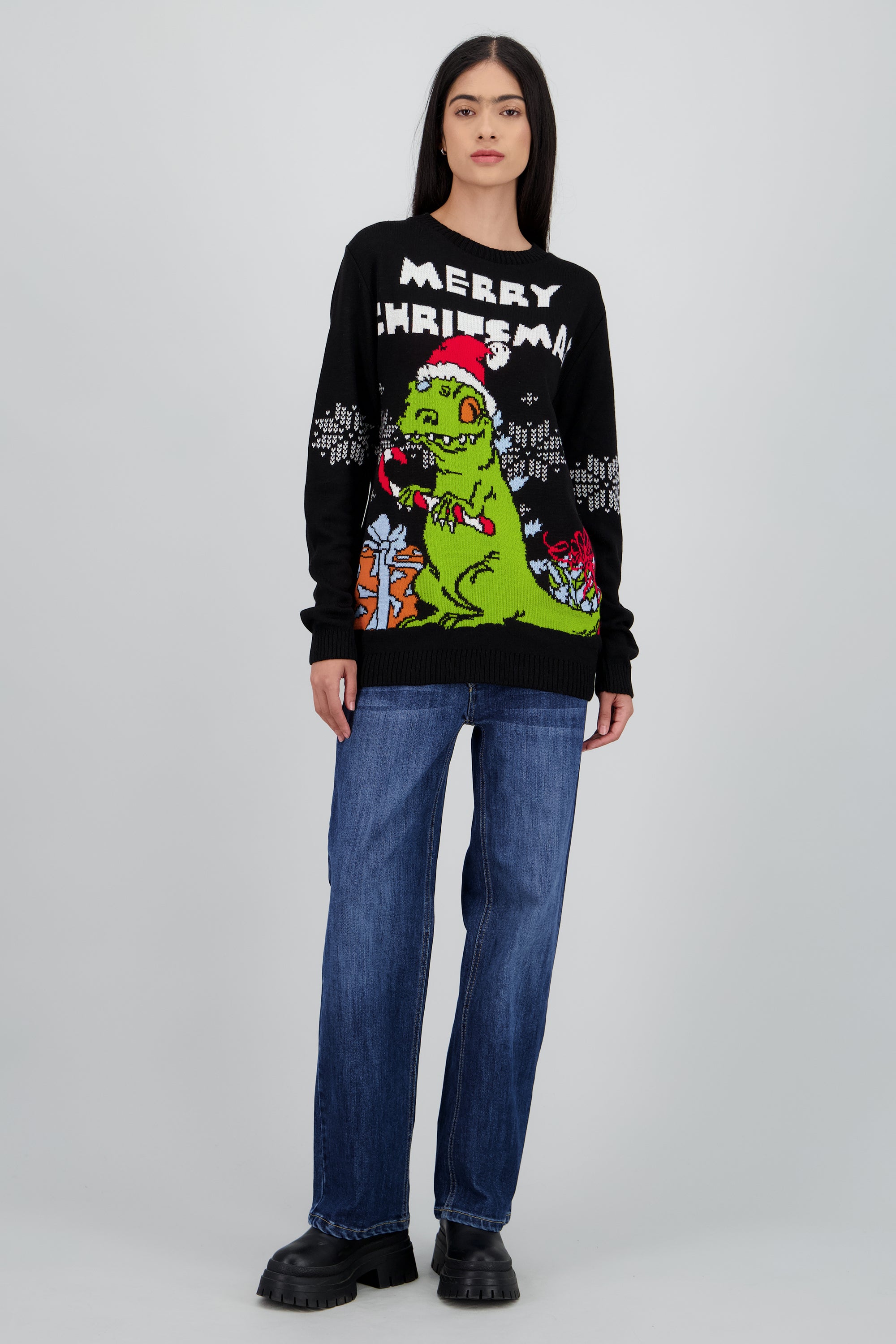 Suéter navideño genderless Reptar NEGRO