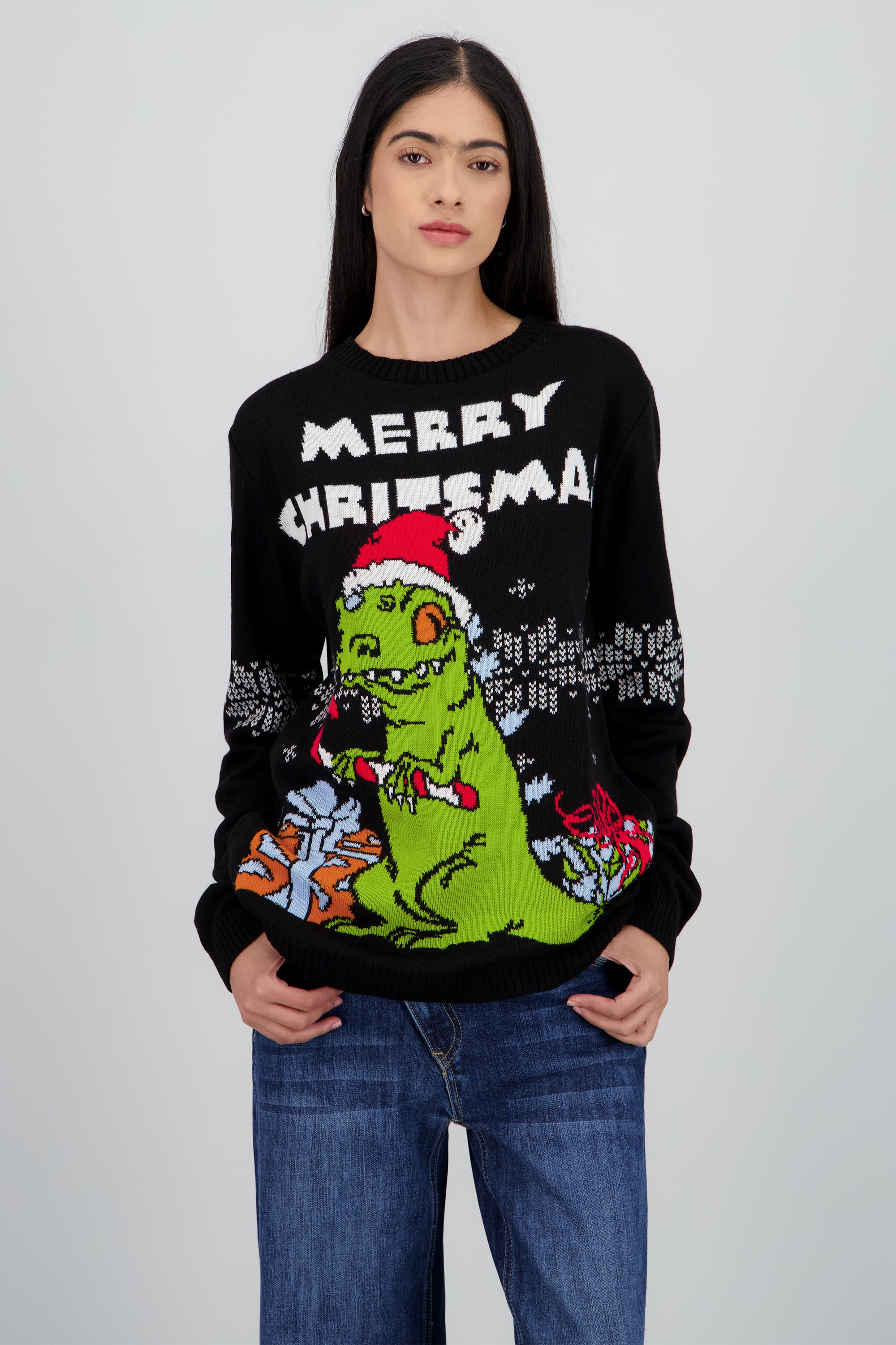 Suéter navideño genderless Reptar NEGRO