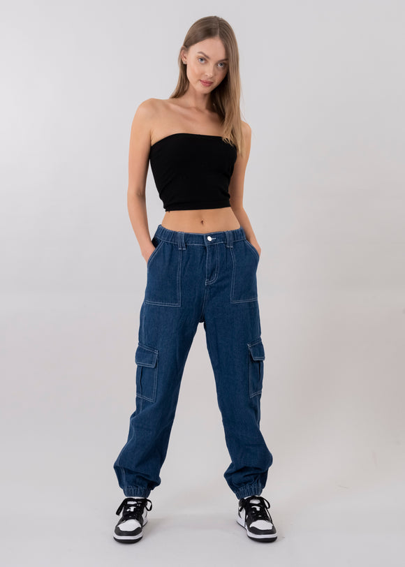 Jeans cargo cintura elástica