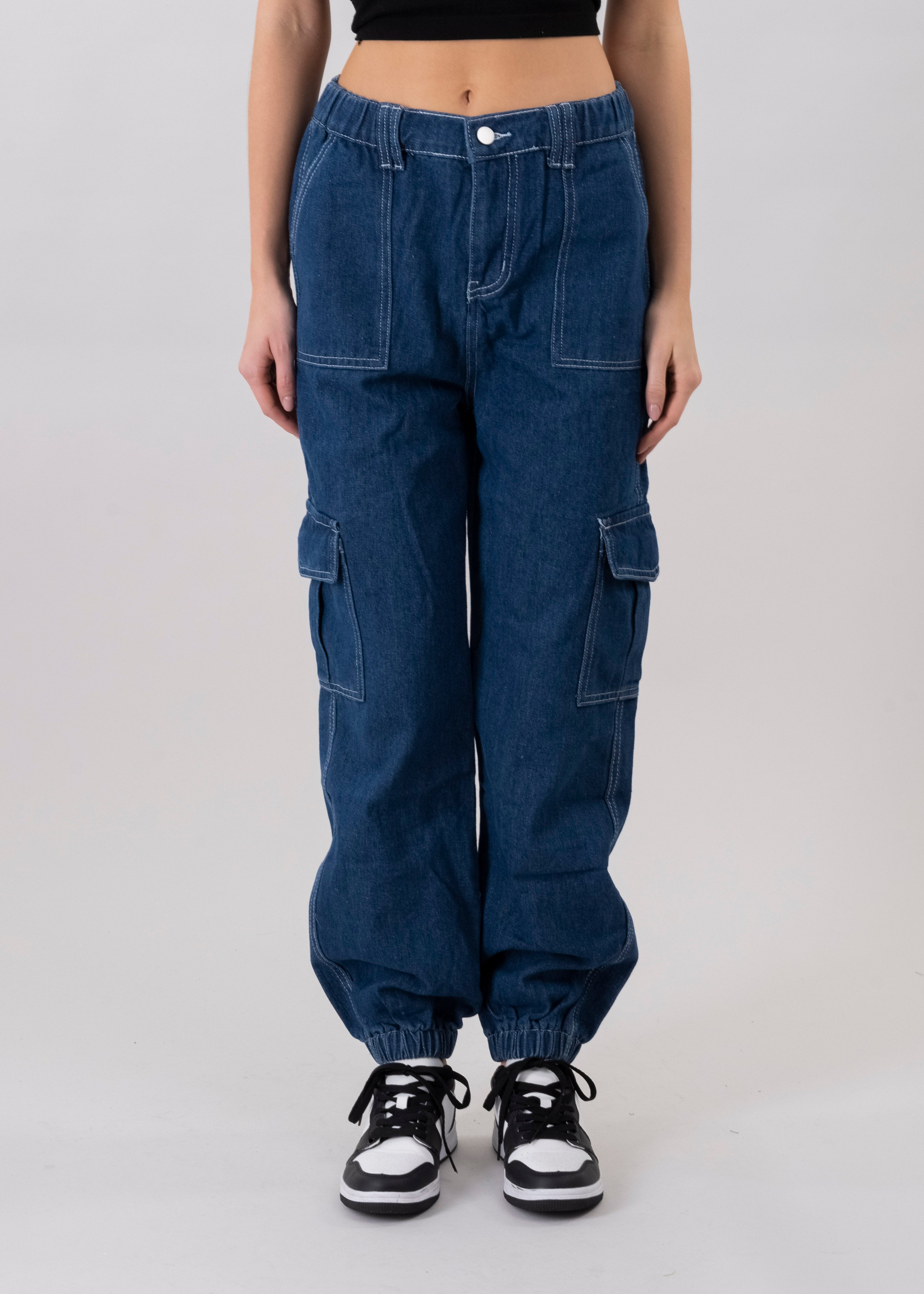 Jeans cargo cintura elástica DARK WASH