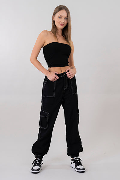 Jeans cargo cintura elástica