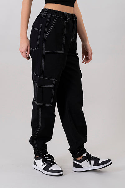 Jeans cargo cintura elástica NEGRO