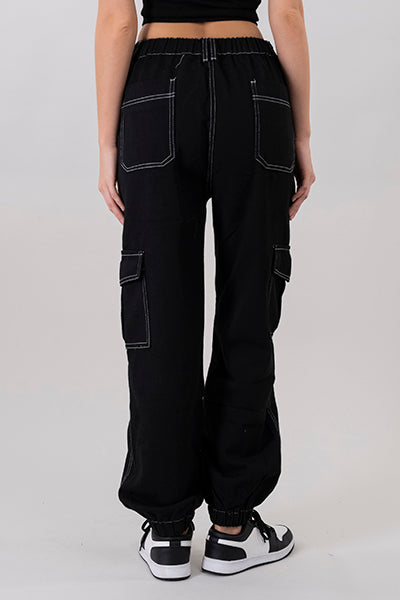 Jeans cargo cintura elástica NEGRO