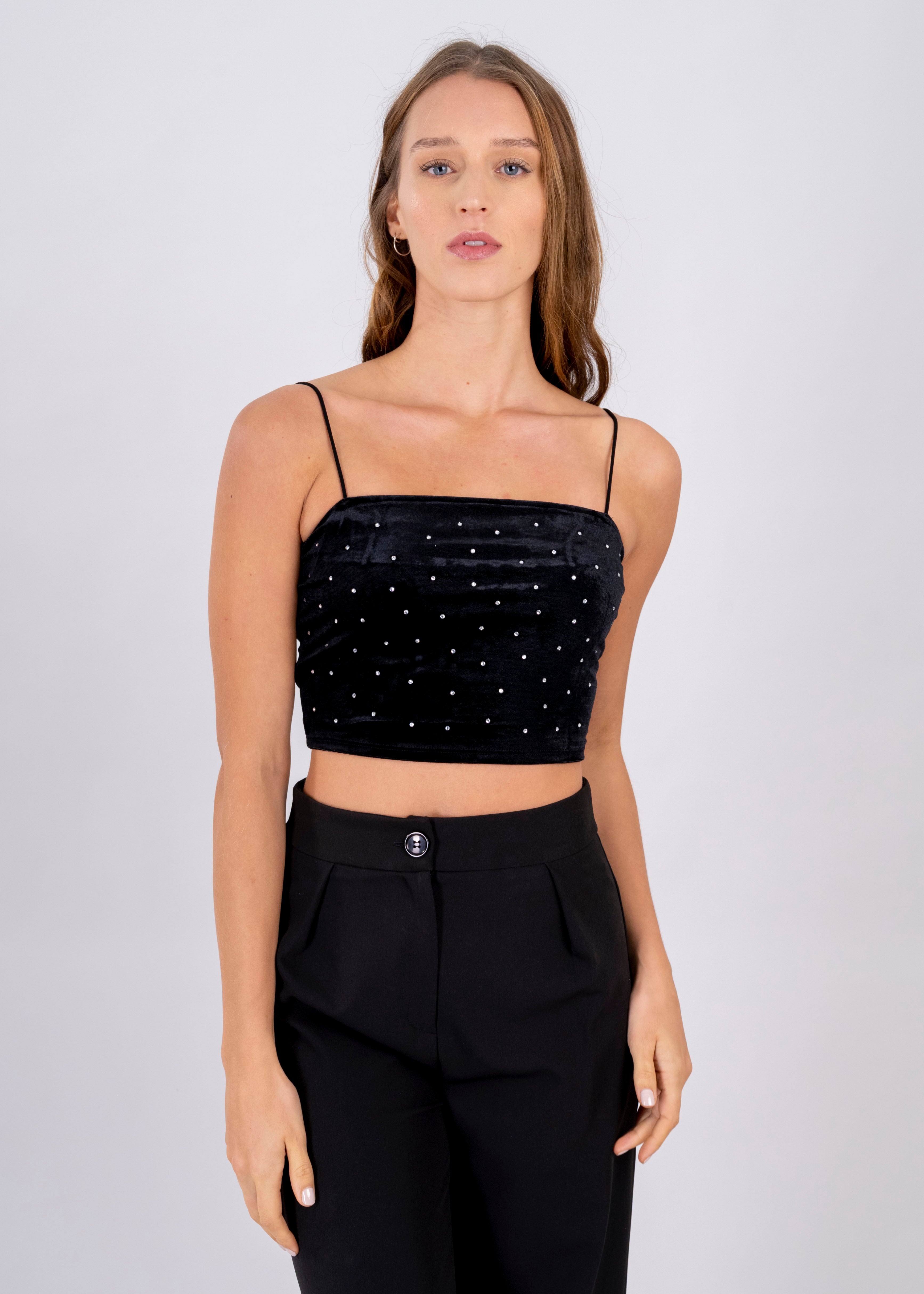 Top terciopelo brillos NEGRO