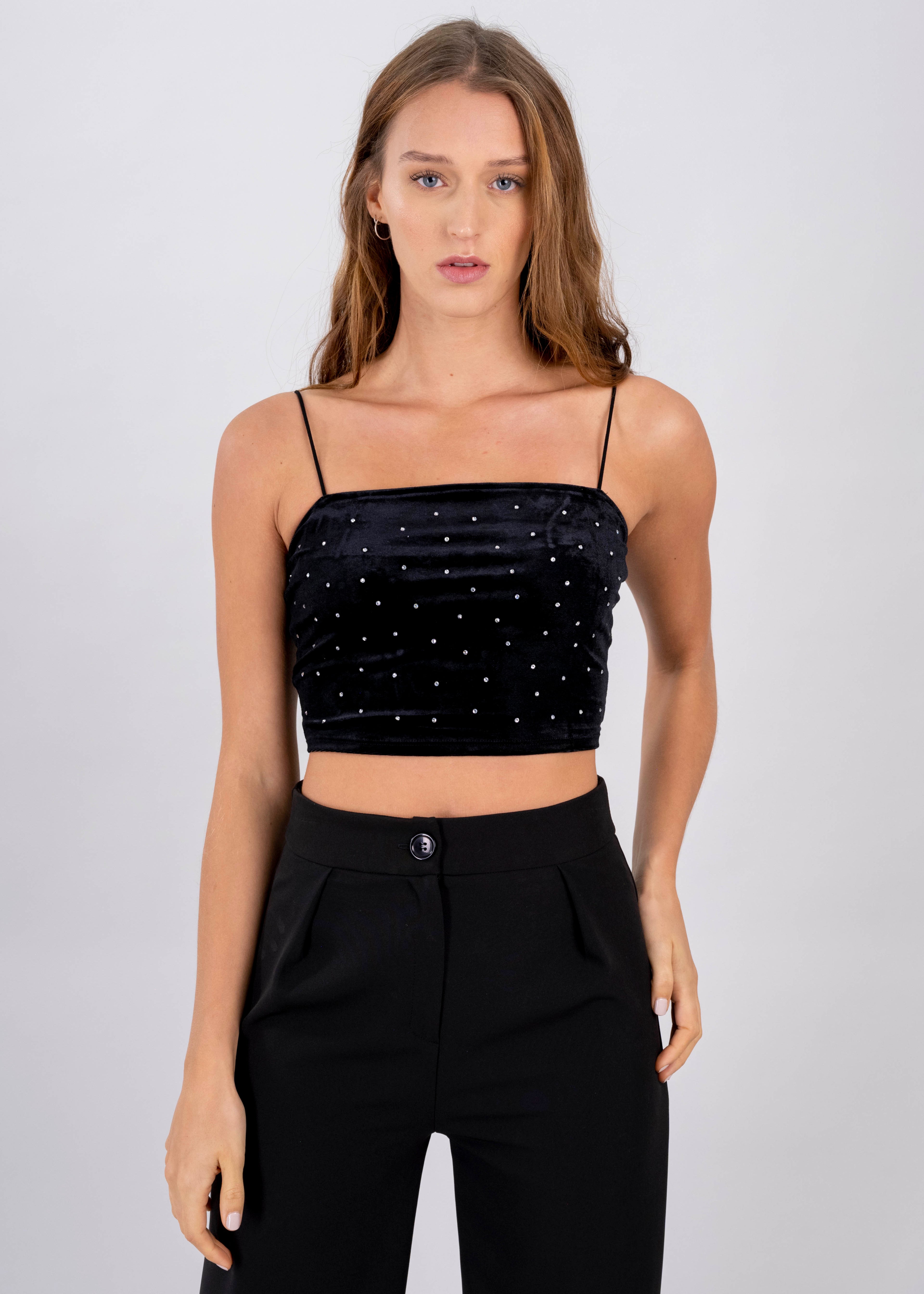 Top terciopelo brillos NEGRO