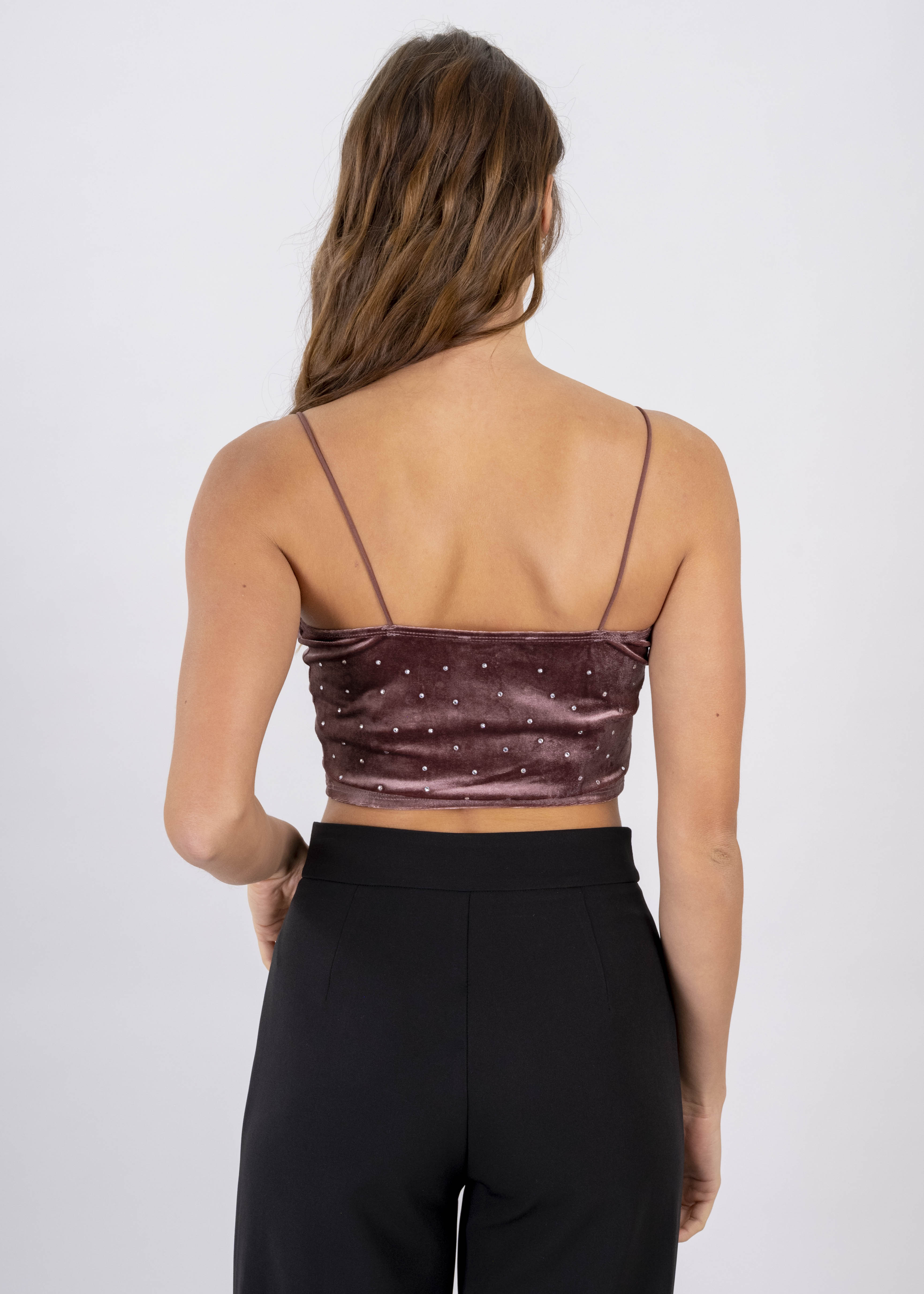 Top terciopelo brillos MALVA