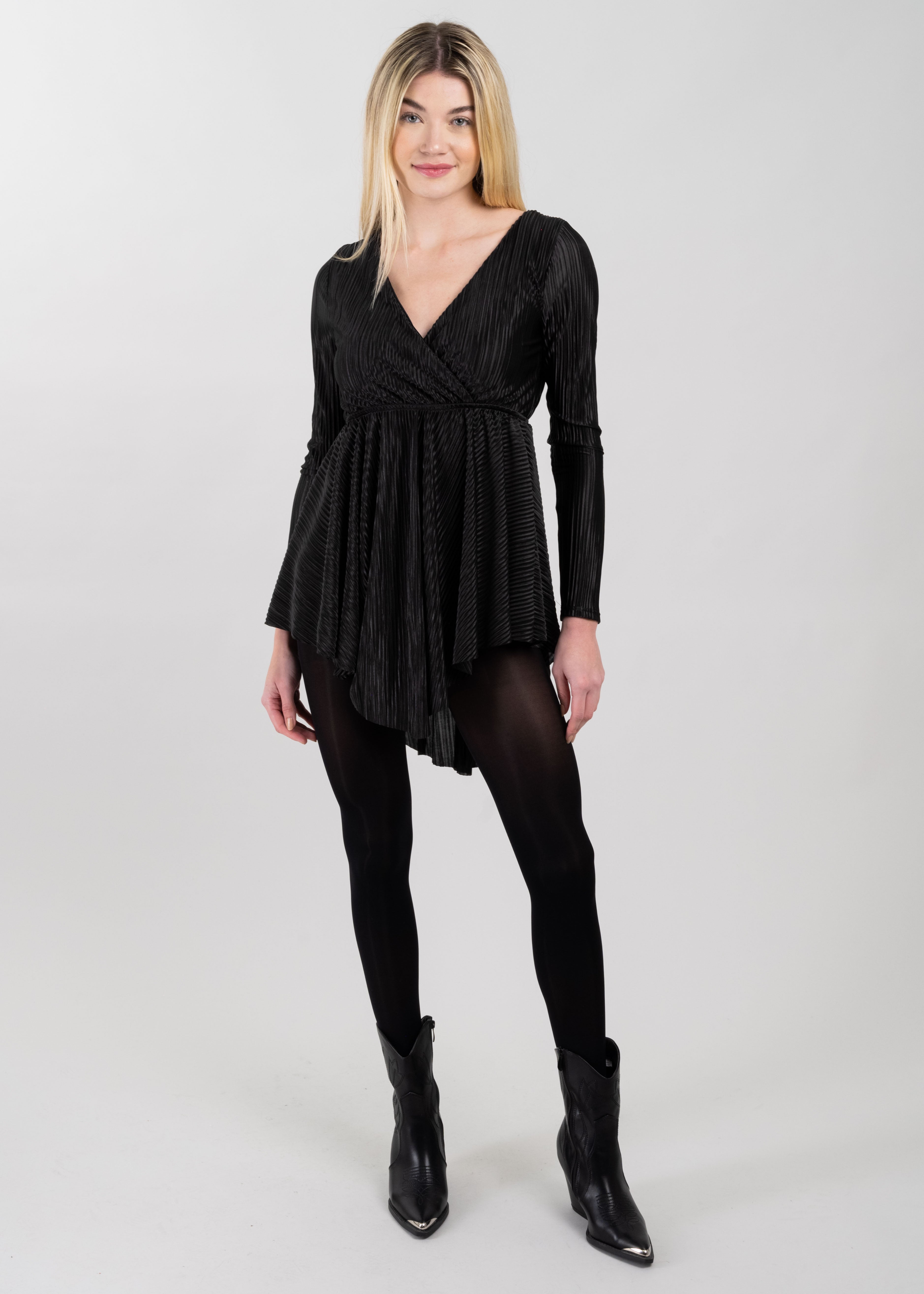 Vestido wrap manga larga NEGRO