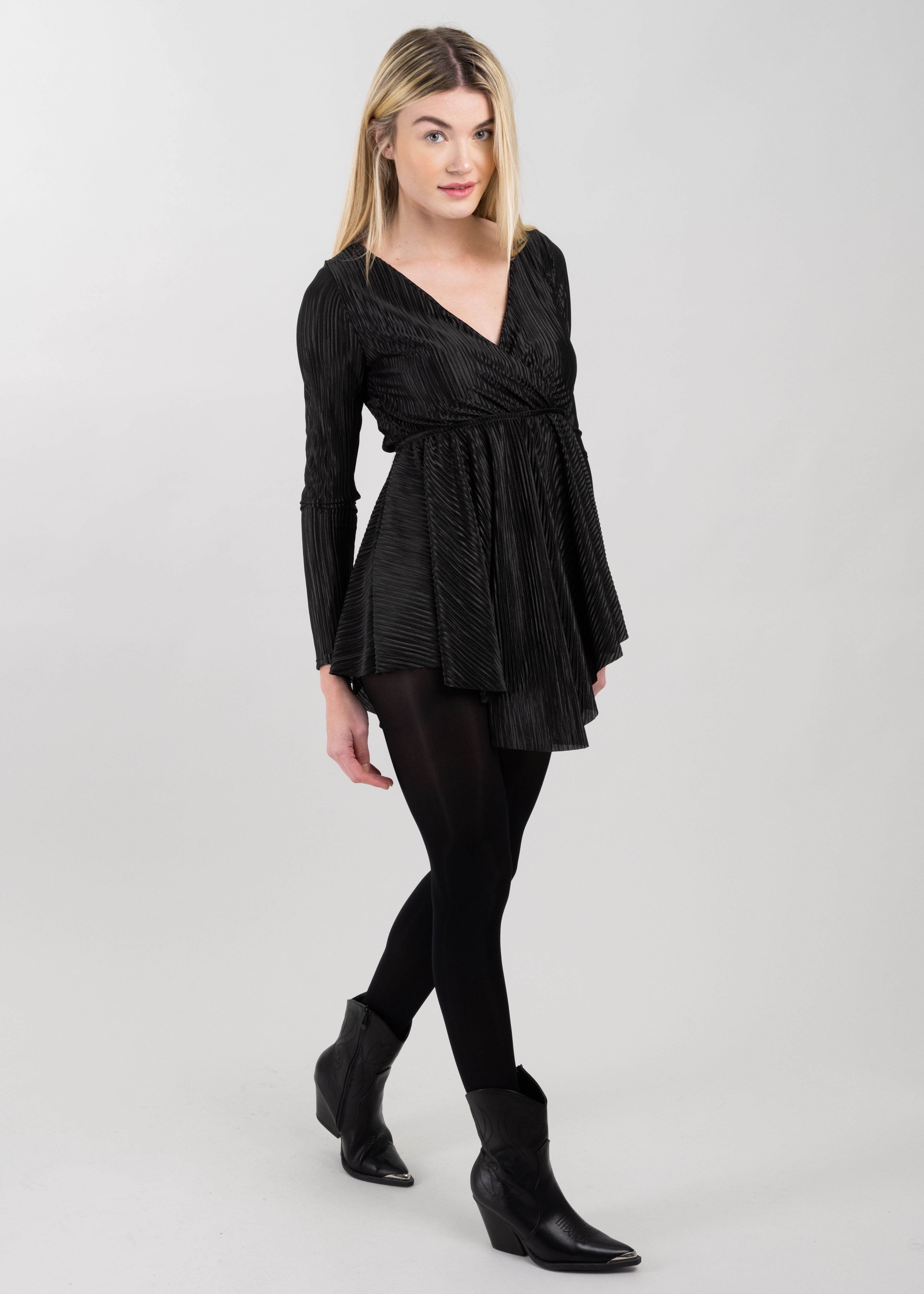 Vestido wrap manga larga NEGRO