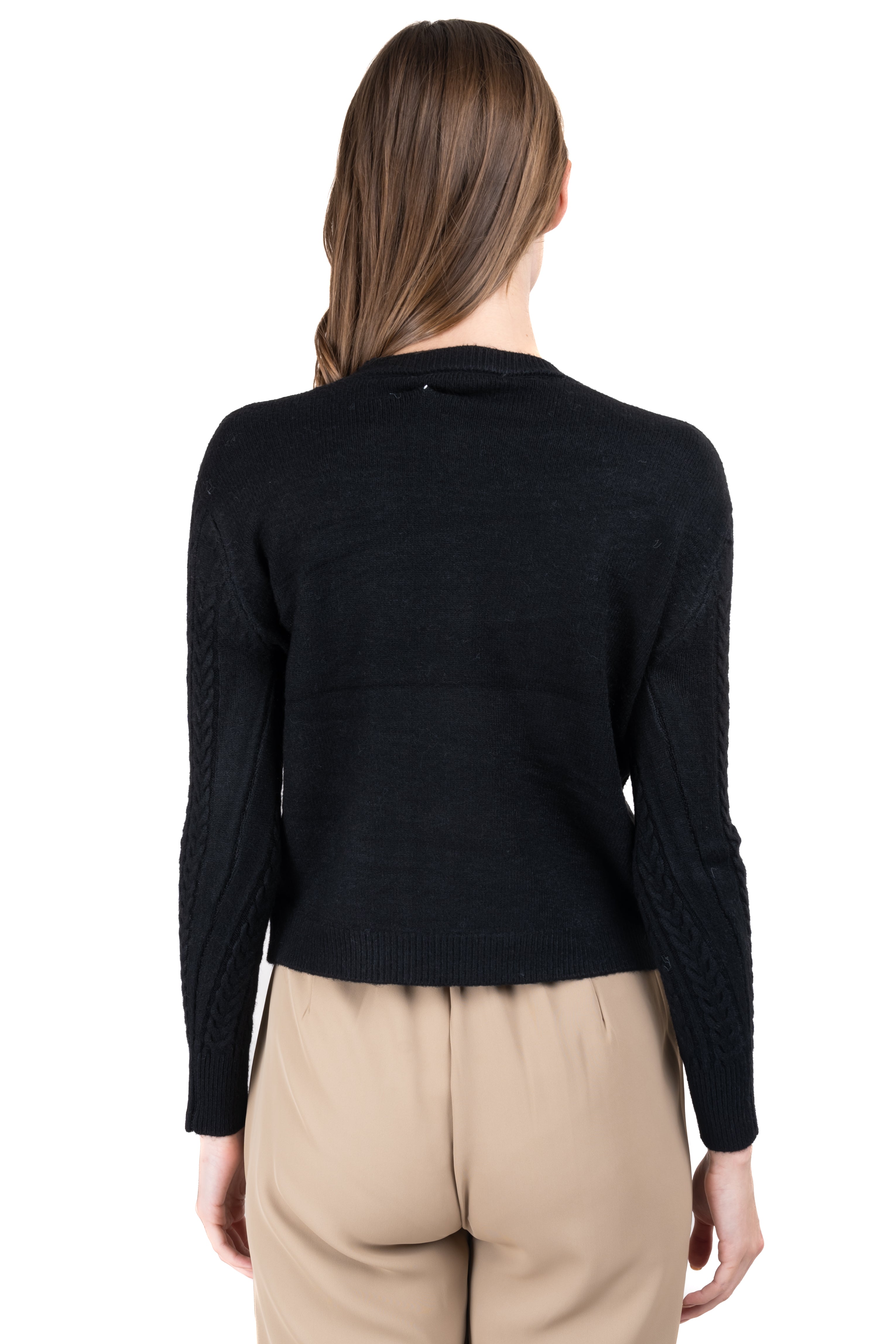 Suéter cuello alto tejido trenzas NEGRO