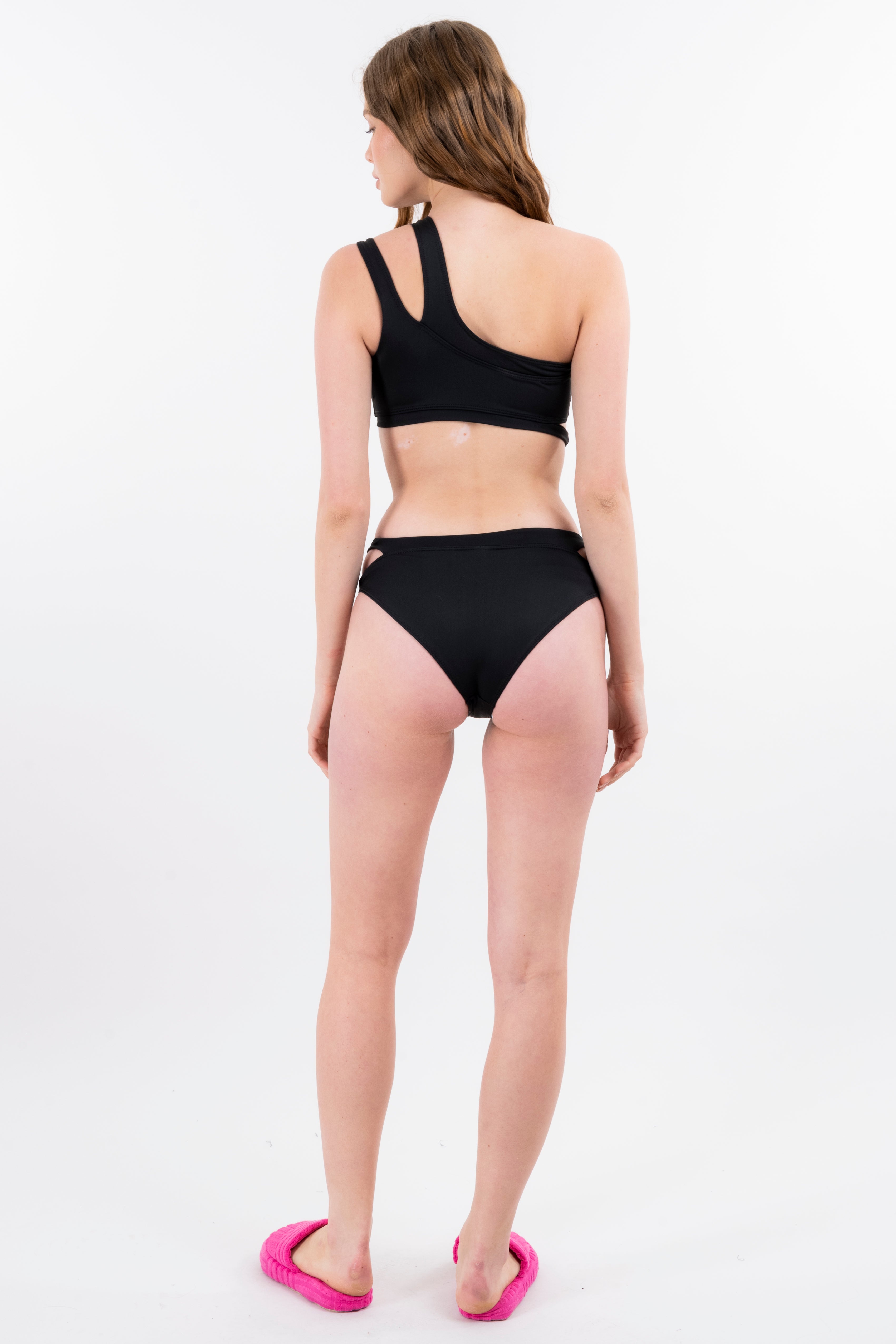 Traje de baño doble tirante liso NEGRO