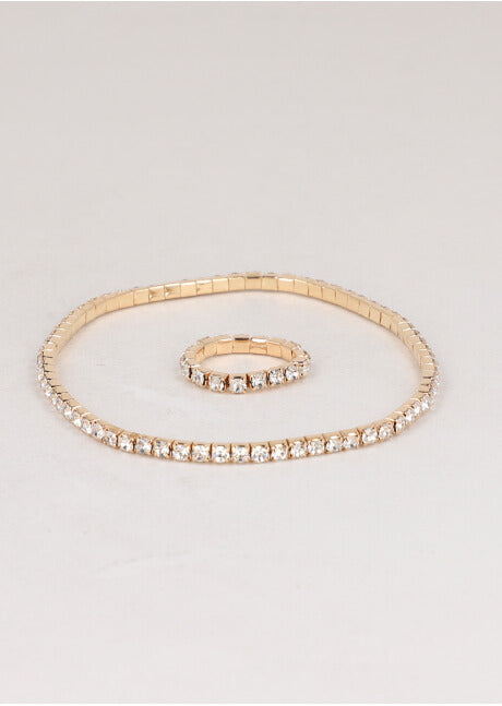 Set anklet anillo brillos ORO