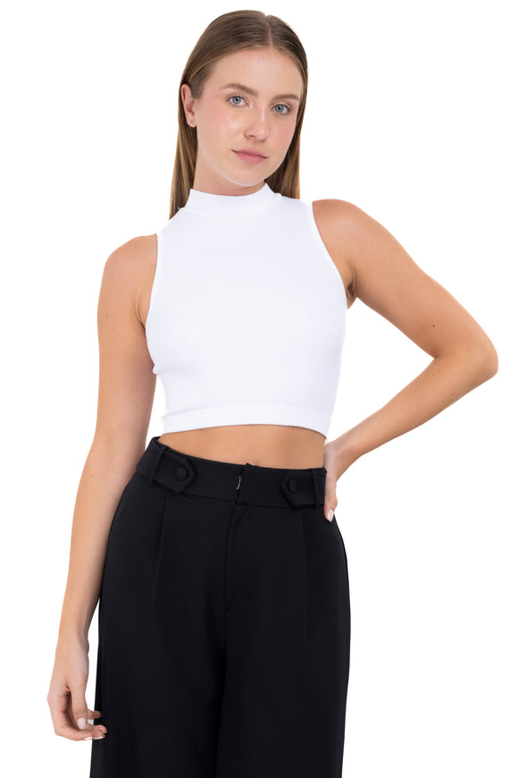 Top acanalado cuello redondo