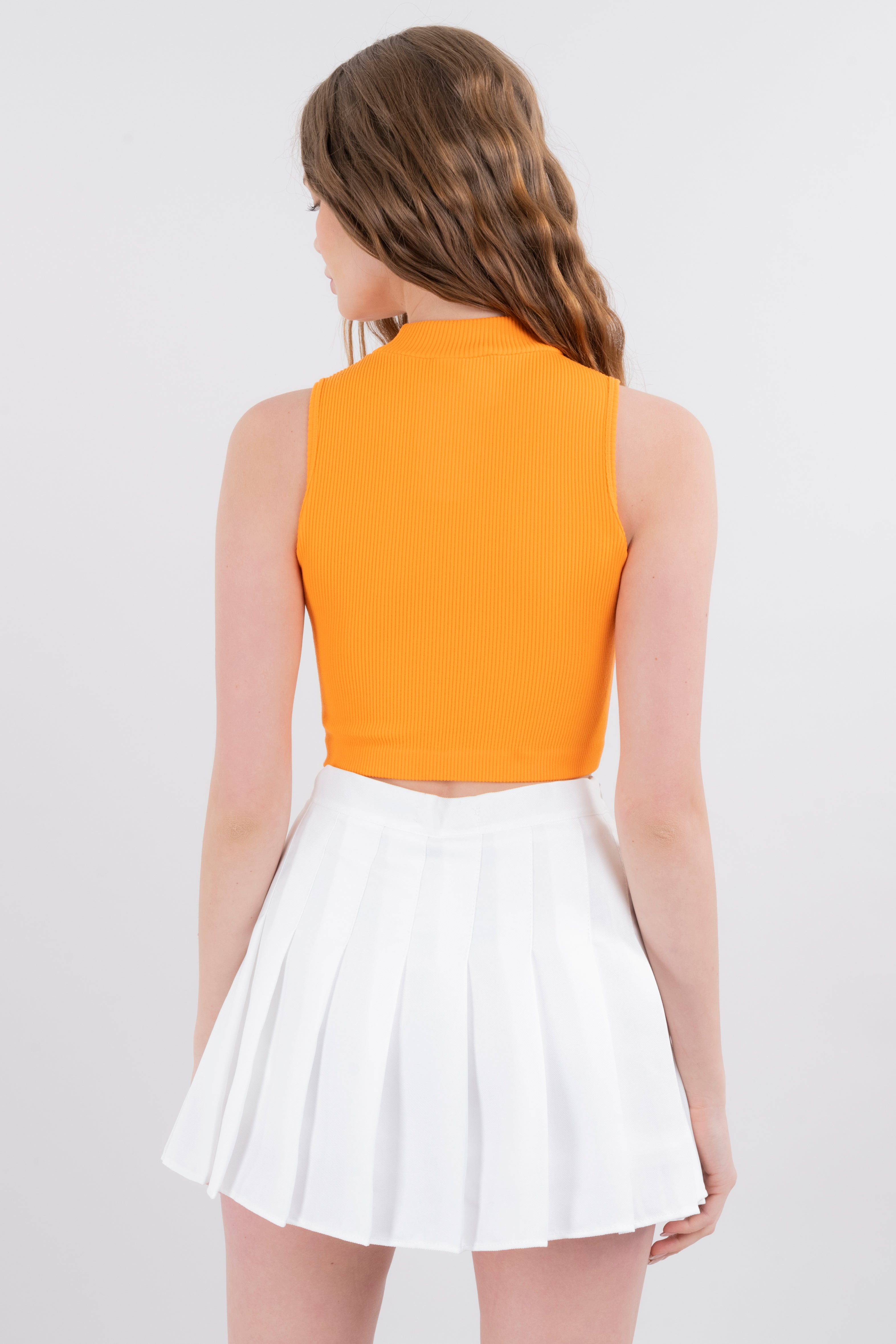 Top acanalado cuello redondo NARANJA