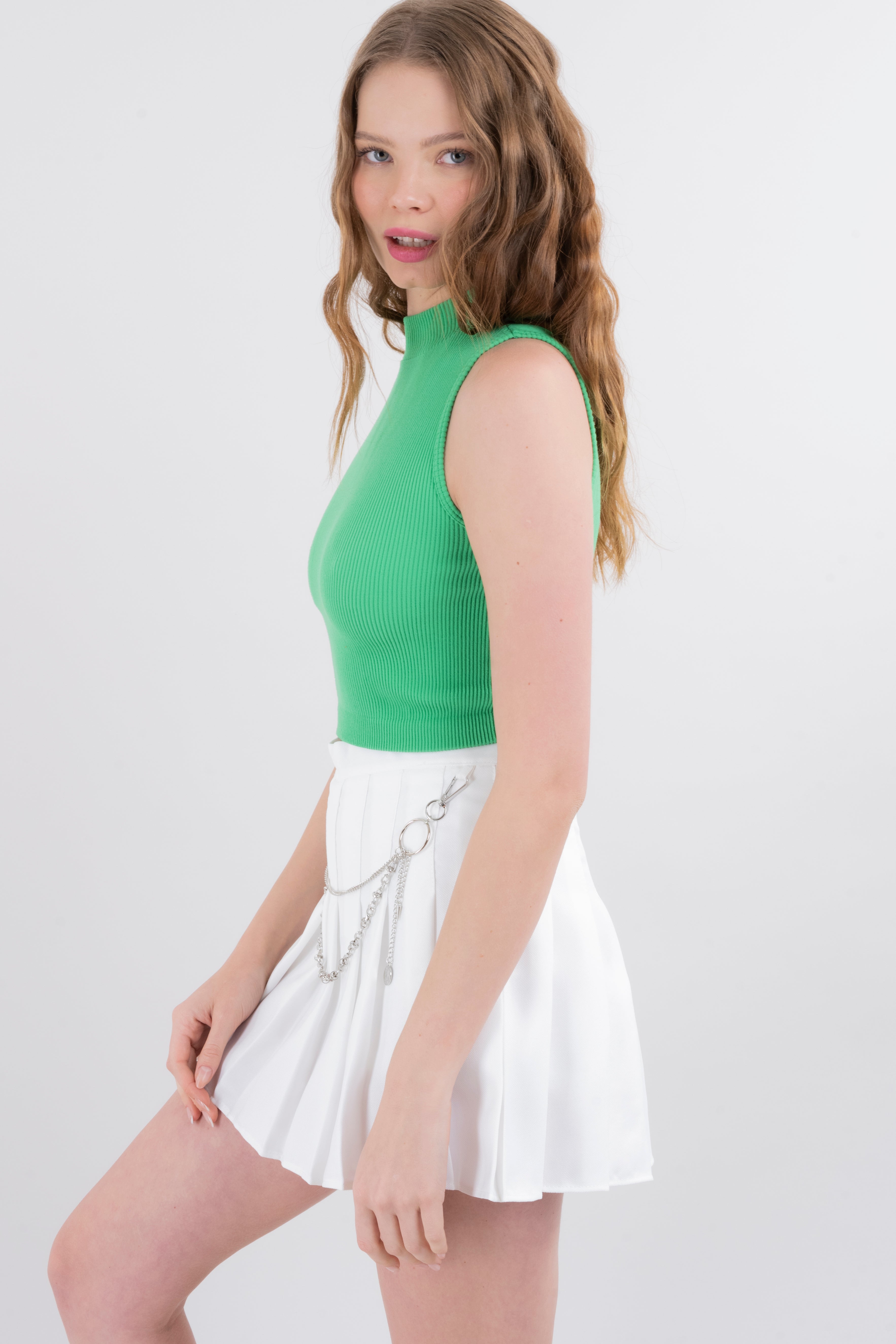 Top acanalado cuello redondo VERDE