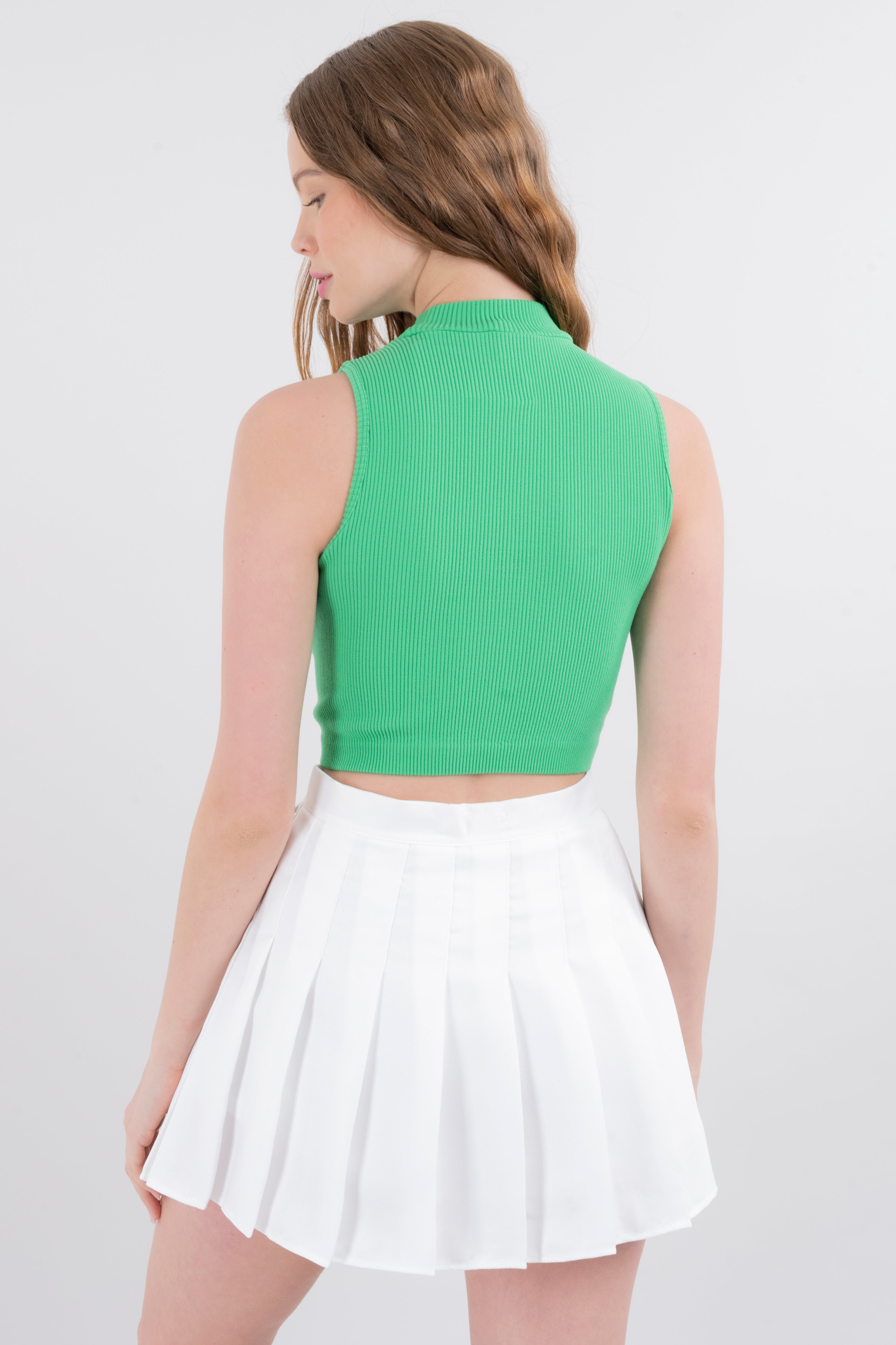 Top acanalado cuello redondo VERDE
