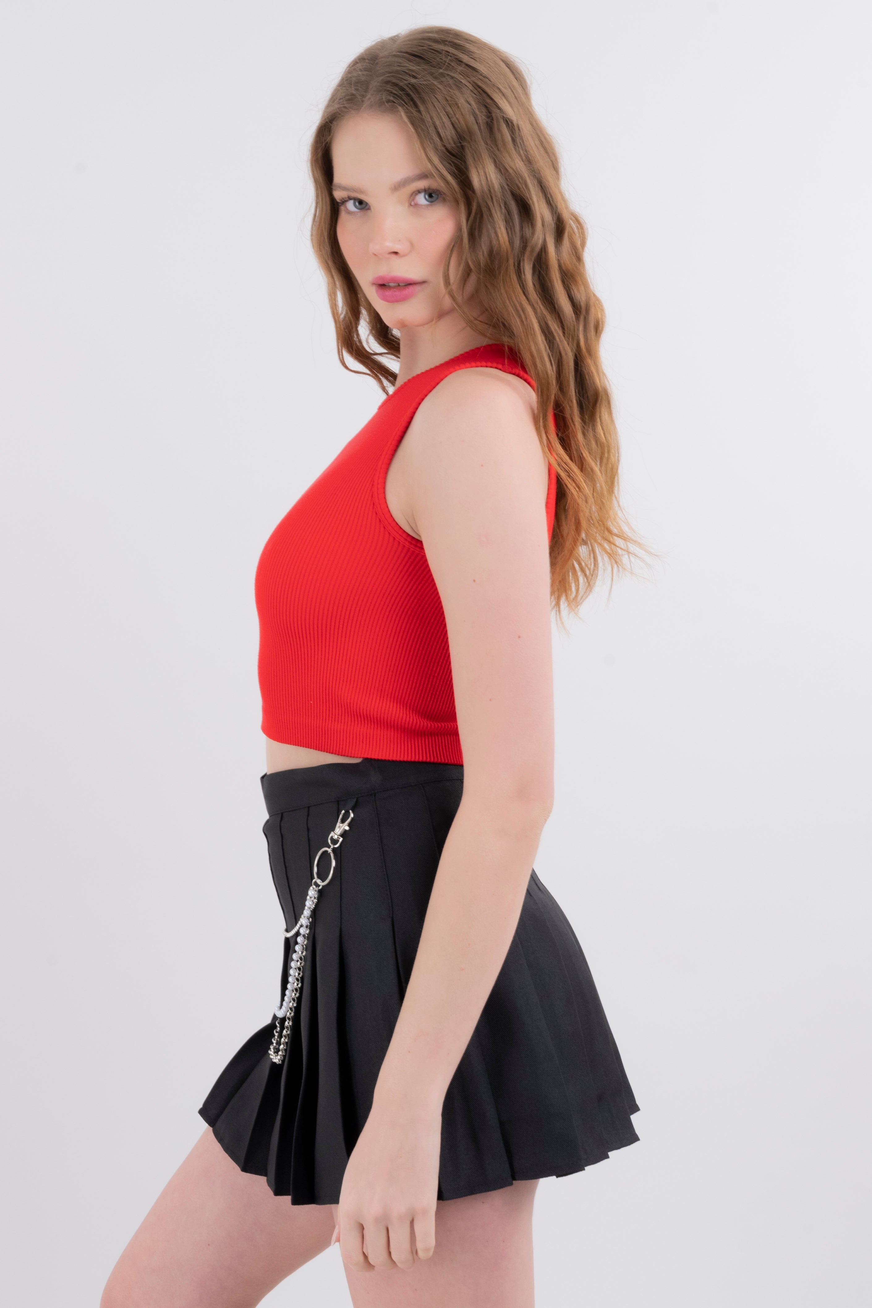 Top crop acanalado cuello redondo ROJO