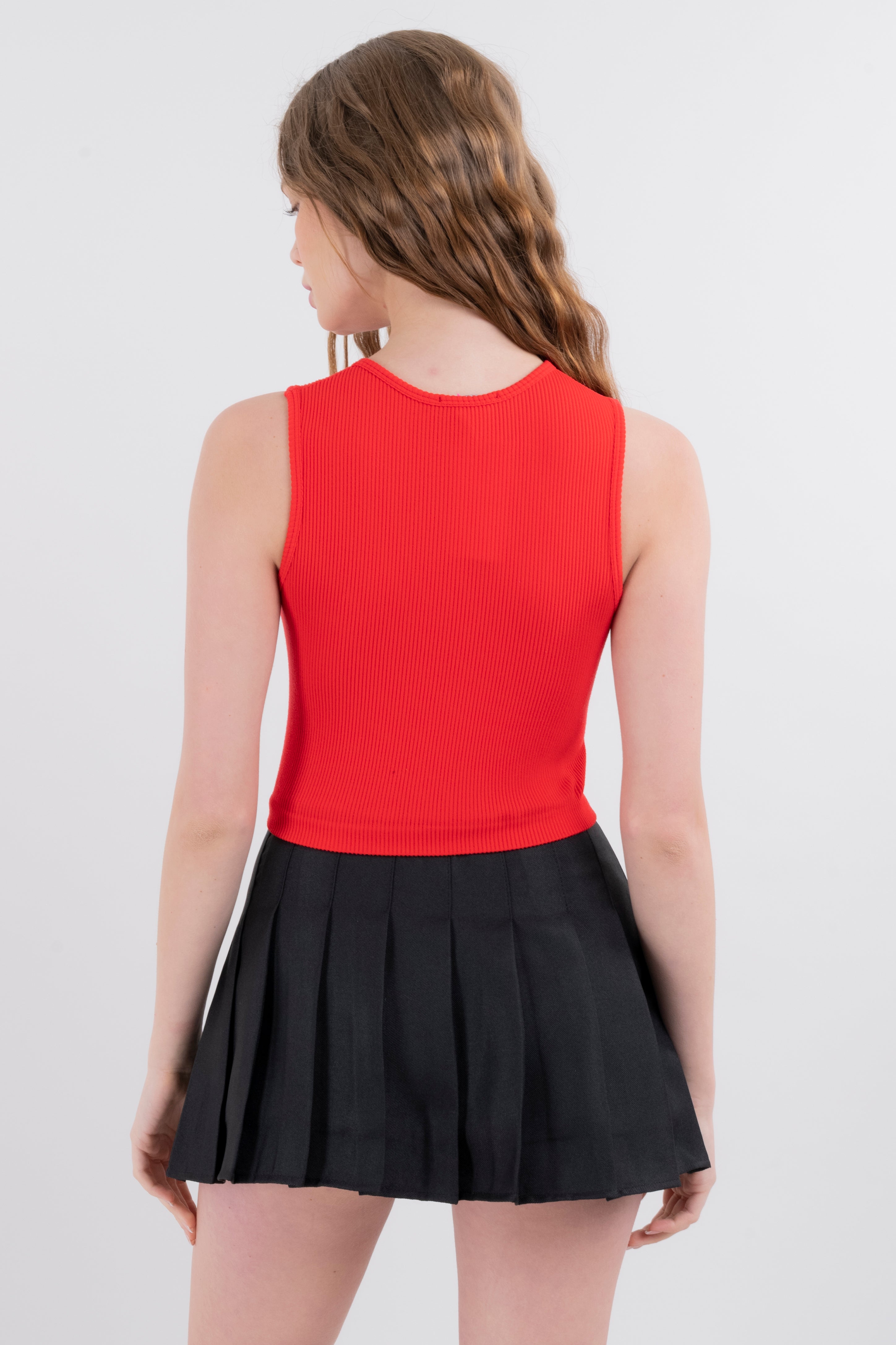 Top crop acanalado cuello redondo ROJO