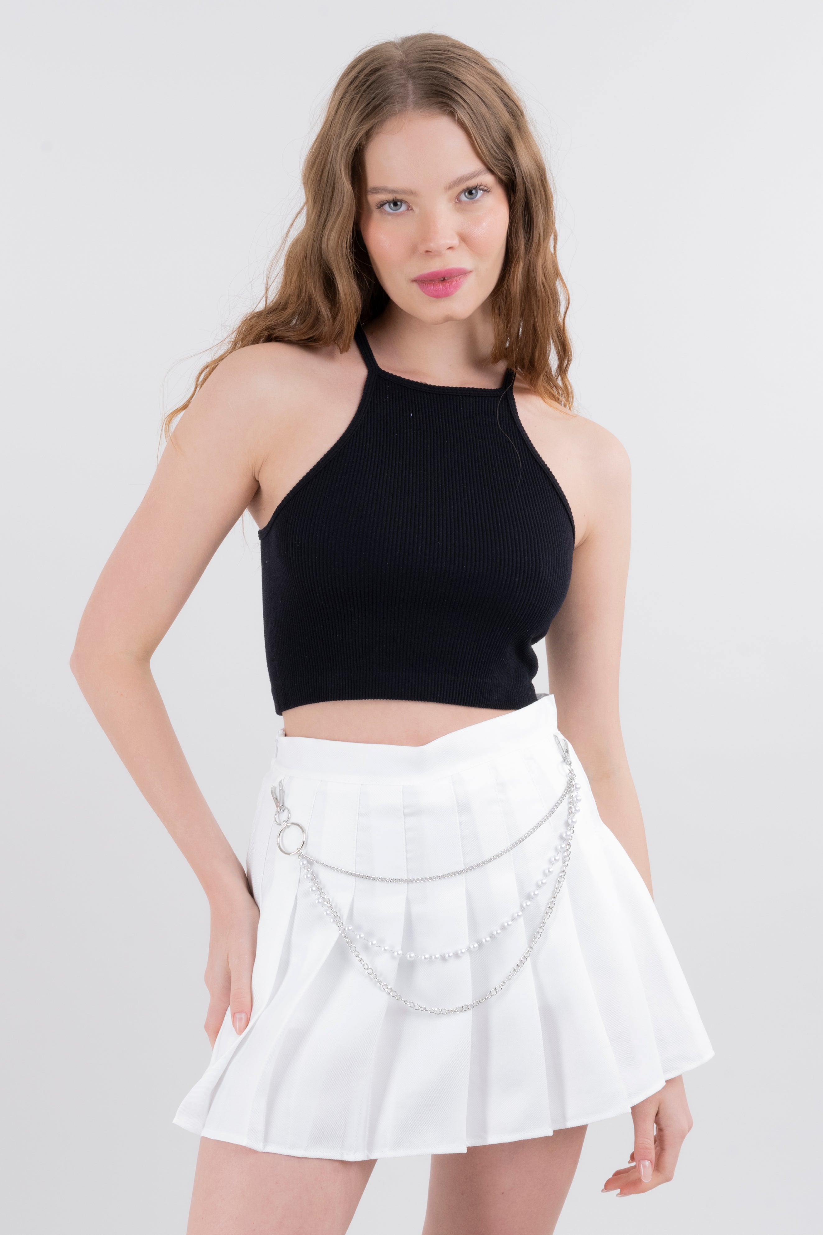 Top halter acanalado NEGRO