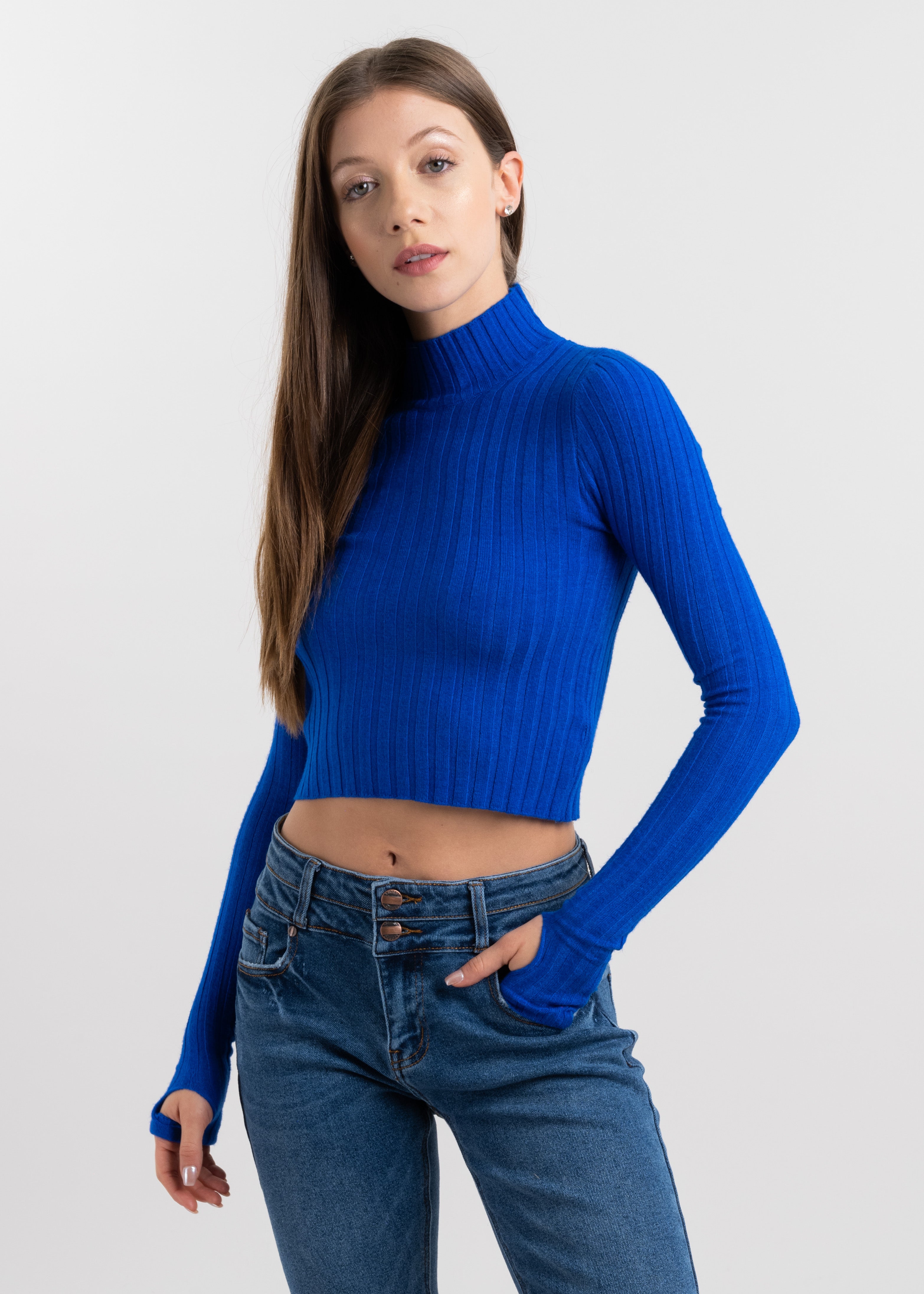 Suéter crop acanalado AZUL REY