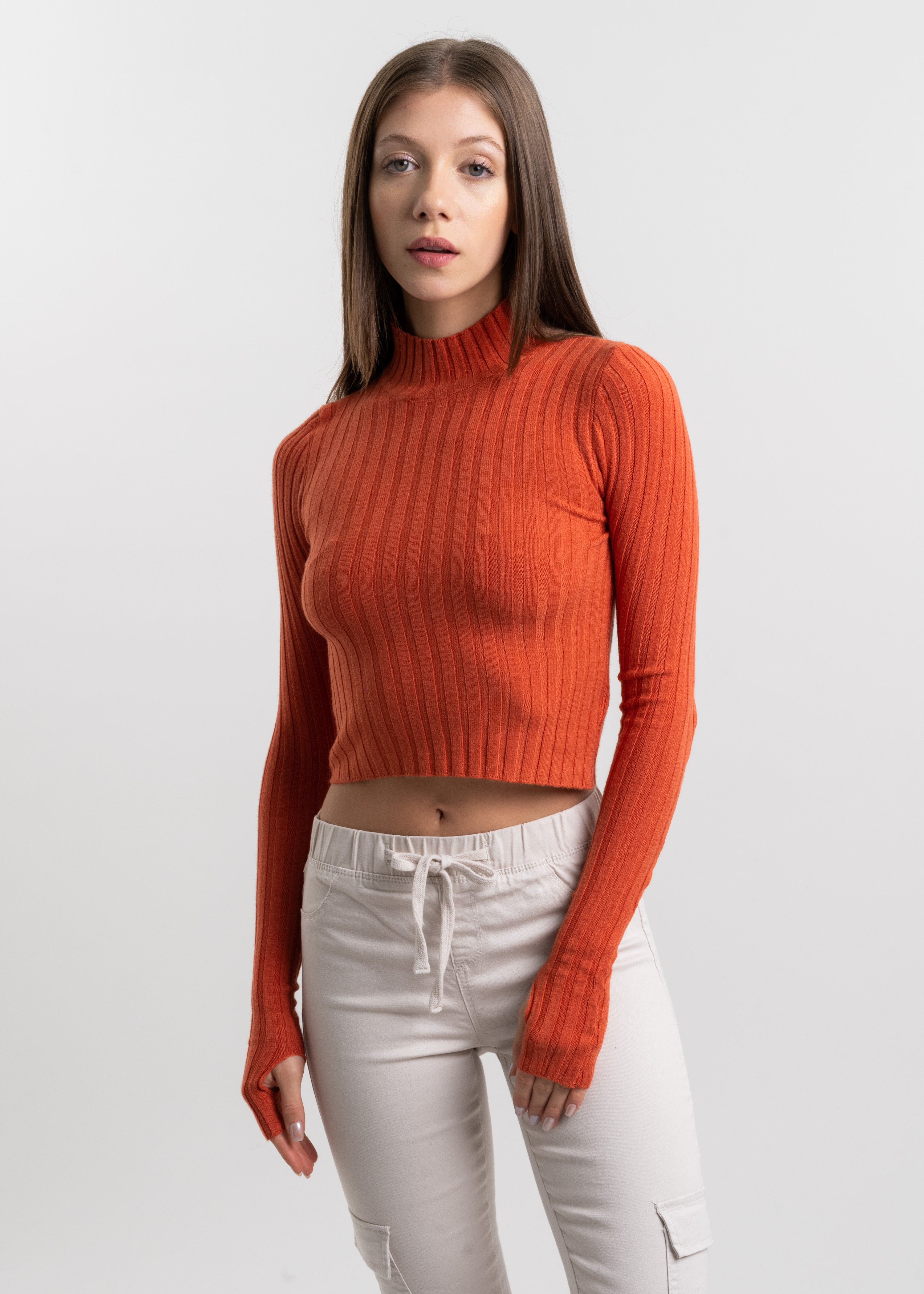 Suéter crop acanalado NARANJA
