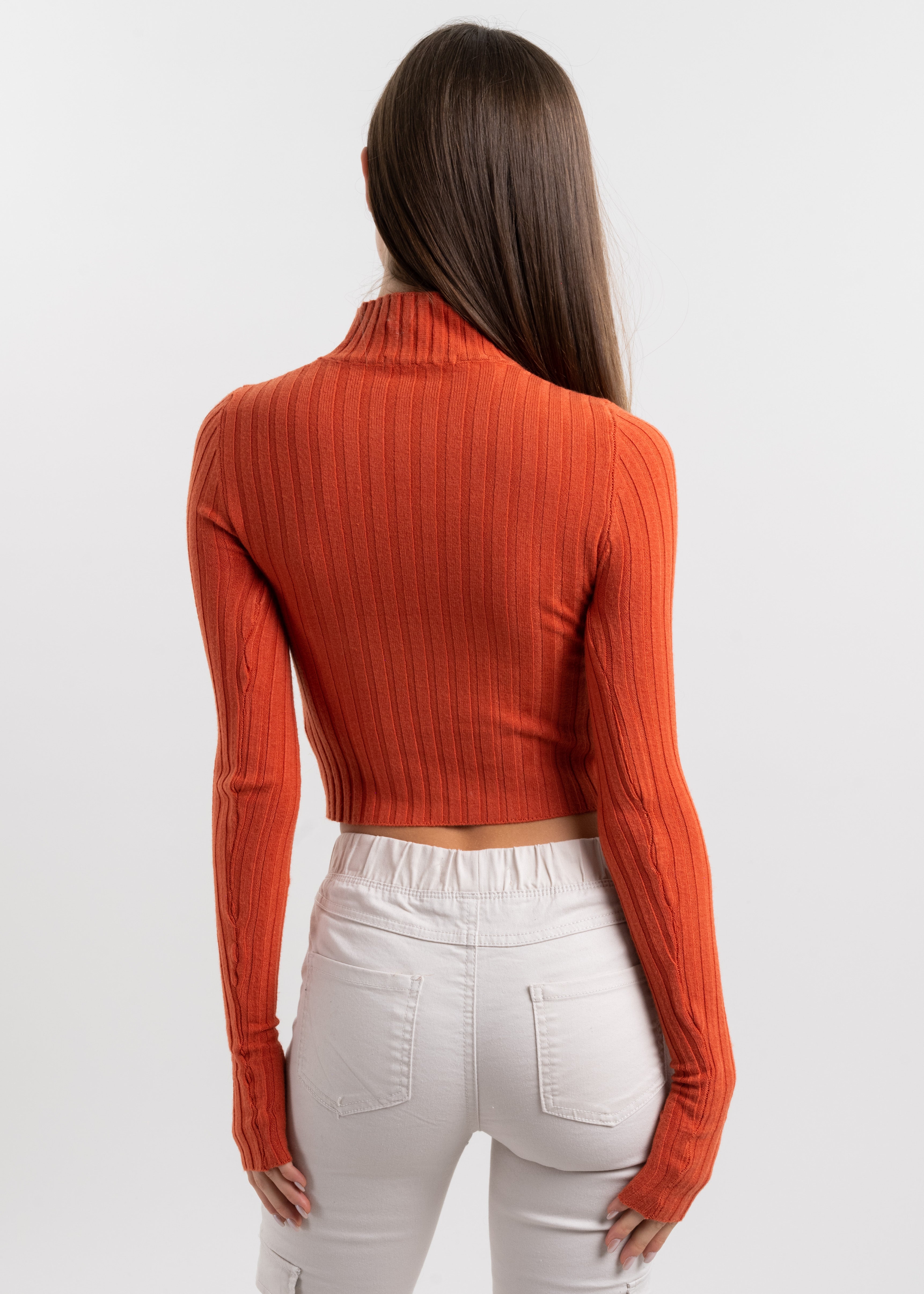 Suéter crop acanalado NARANJA