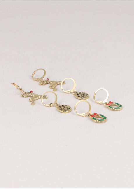 3 Pares Arracadas Navideñas ORO