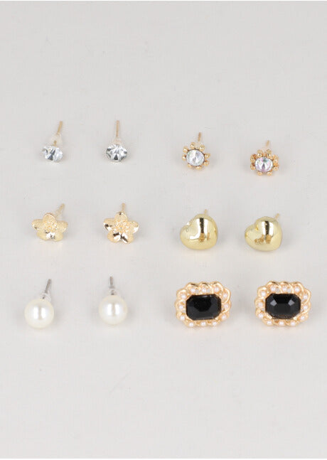 6Pr Aretes Corazon Cuadro NEGRO
