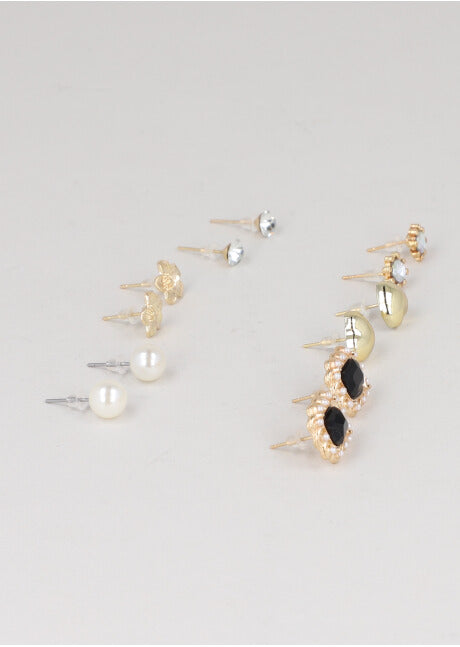 6Pr Aretes Corazon Cuadro NEGRO