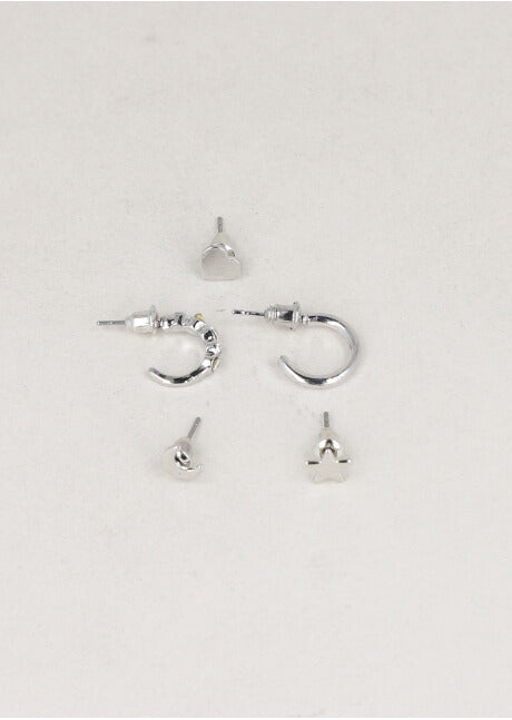 5 Piezas Aretes Estrella Luna PLATA