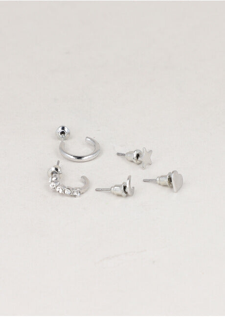 5 Piezas Aretes Estrella Luna PLATA