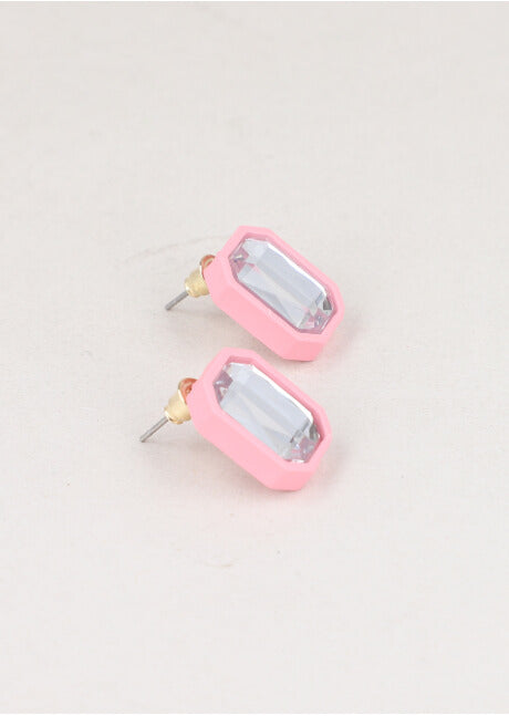 Aretes Cuadro Color Cristal ROSA