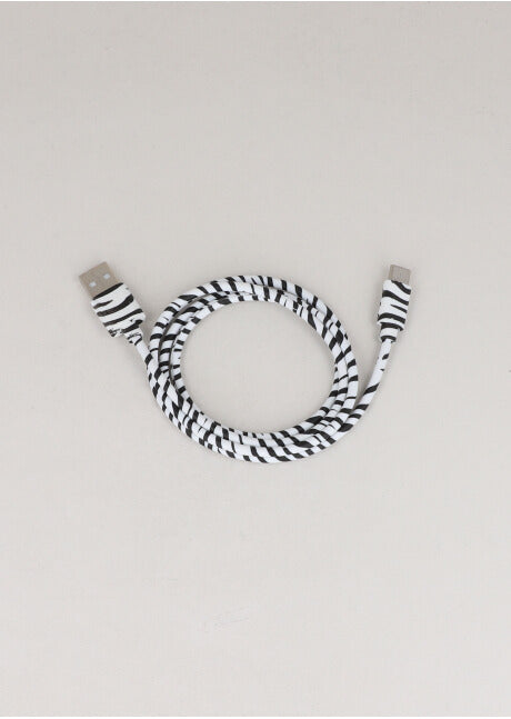 Cable cargador animal print NEGRO BLANCO