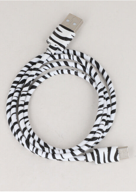 Cable cargador animal print NEGRO BLANCO