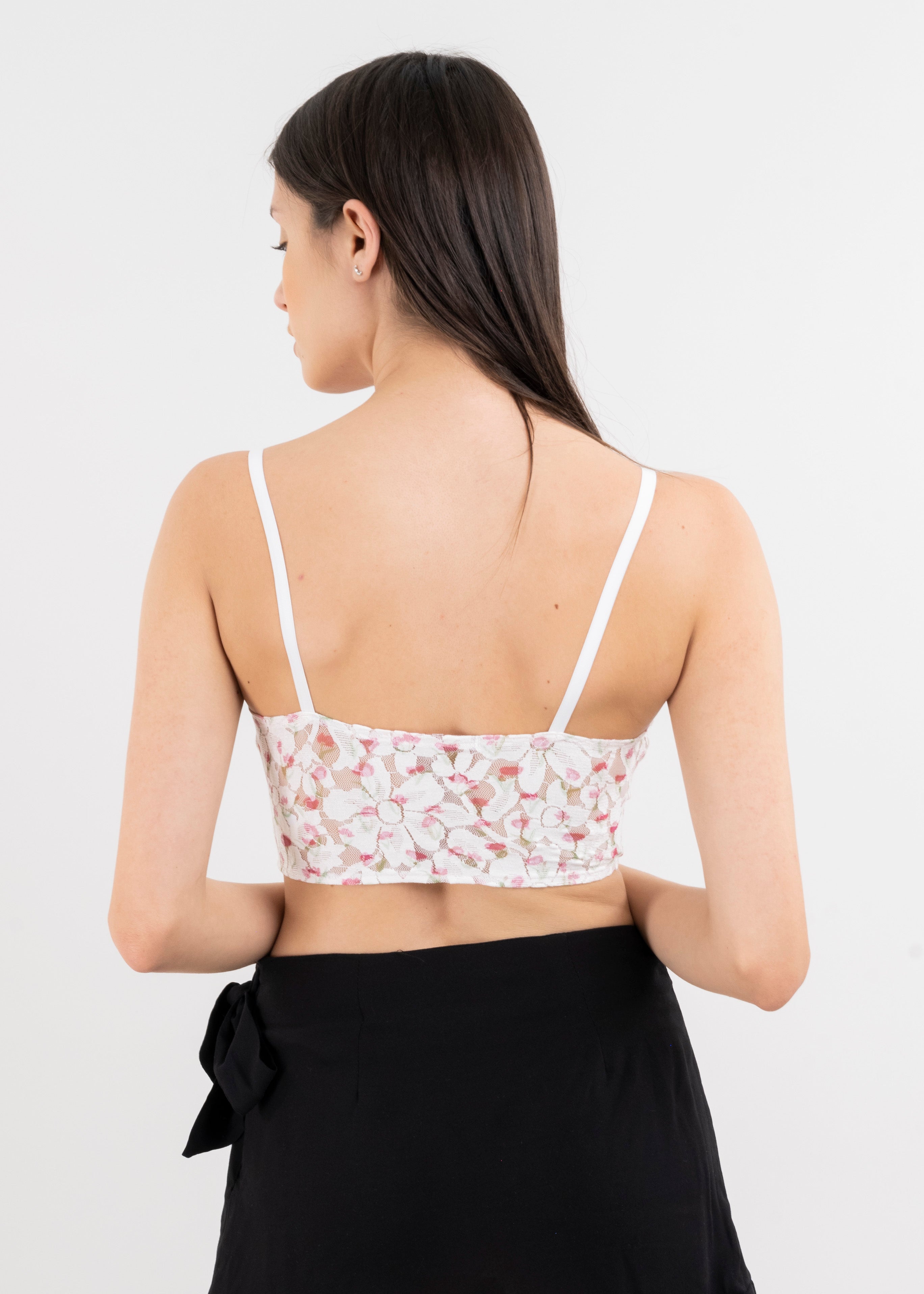 Top corset encaje flores BLANCO COMBO