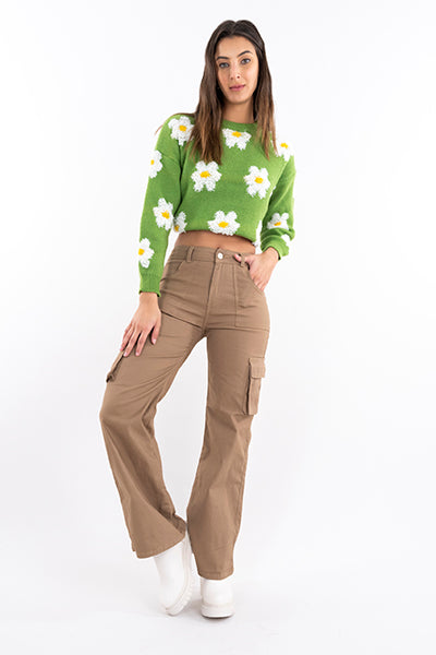 Jeans cargo wide leg KHAKI